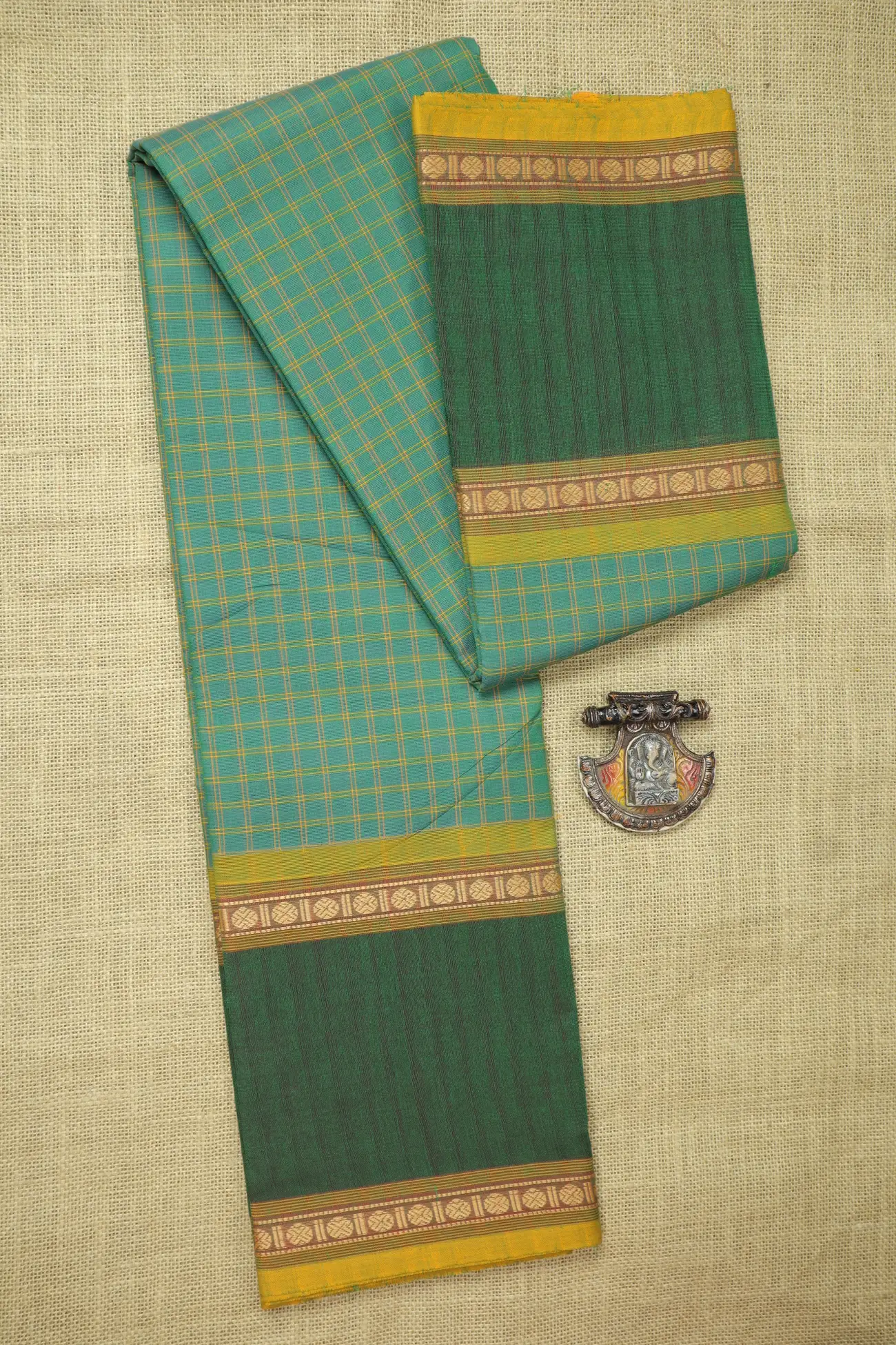 green-ruthratcham-checked-saree-ck002685-a