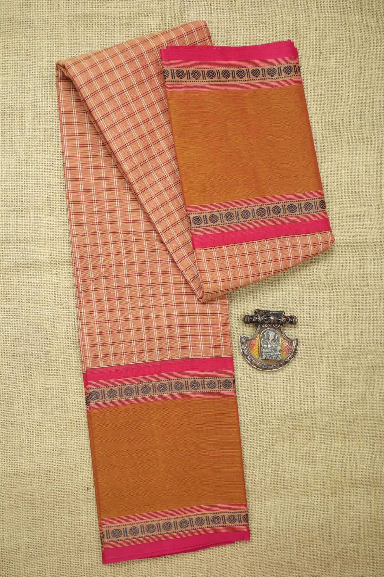 orange-ruthratcham-checked-saree-ck002681-a