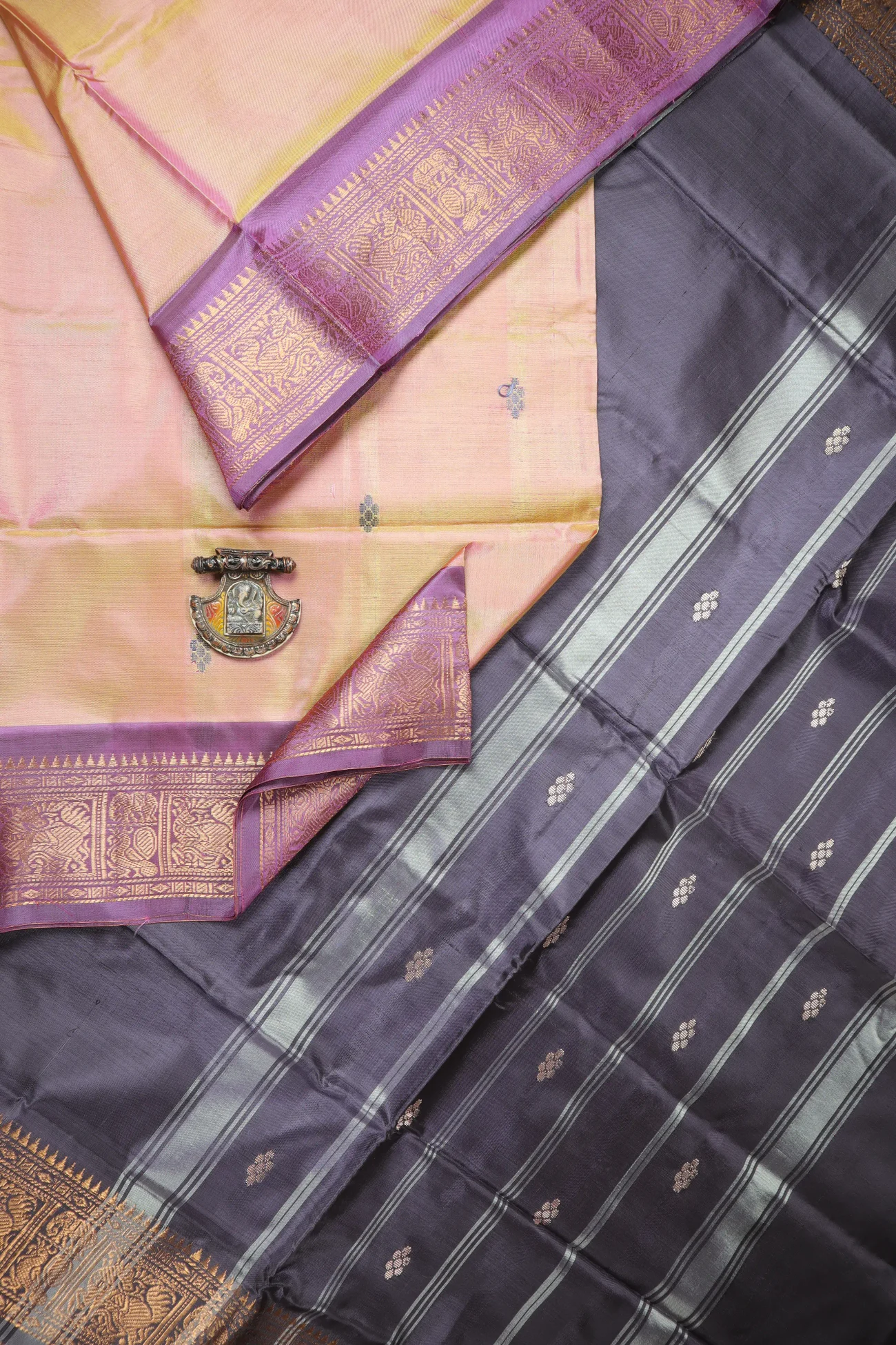 light-salmon-peacock-elephant-banana-pith-saree-bps000560-a