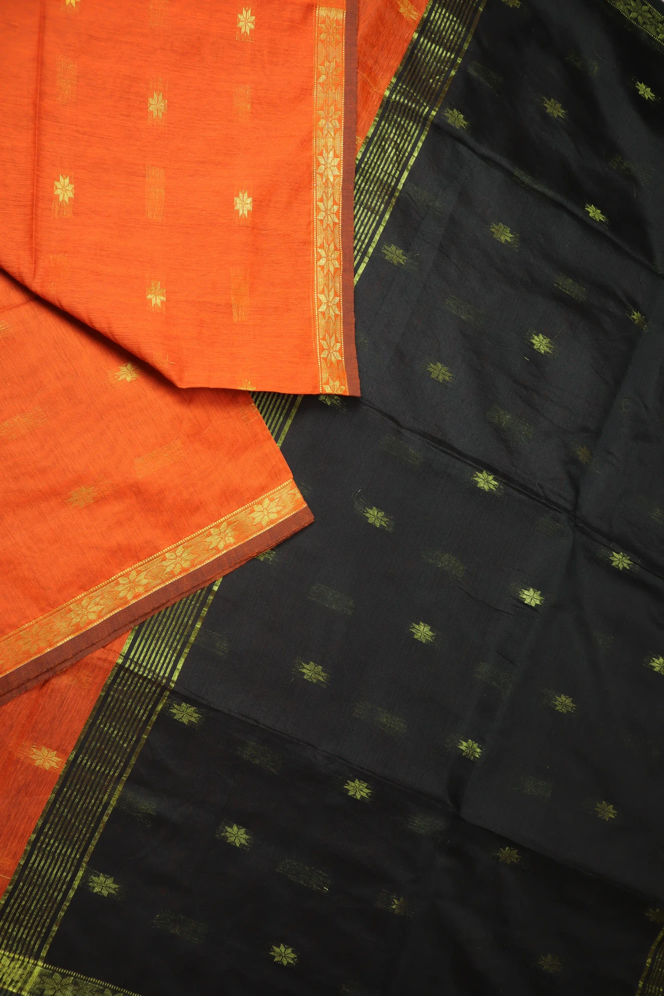 orange-red-flower-bengal-saree-kh001995-b