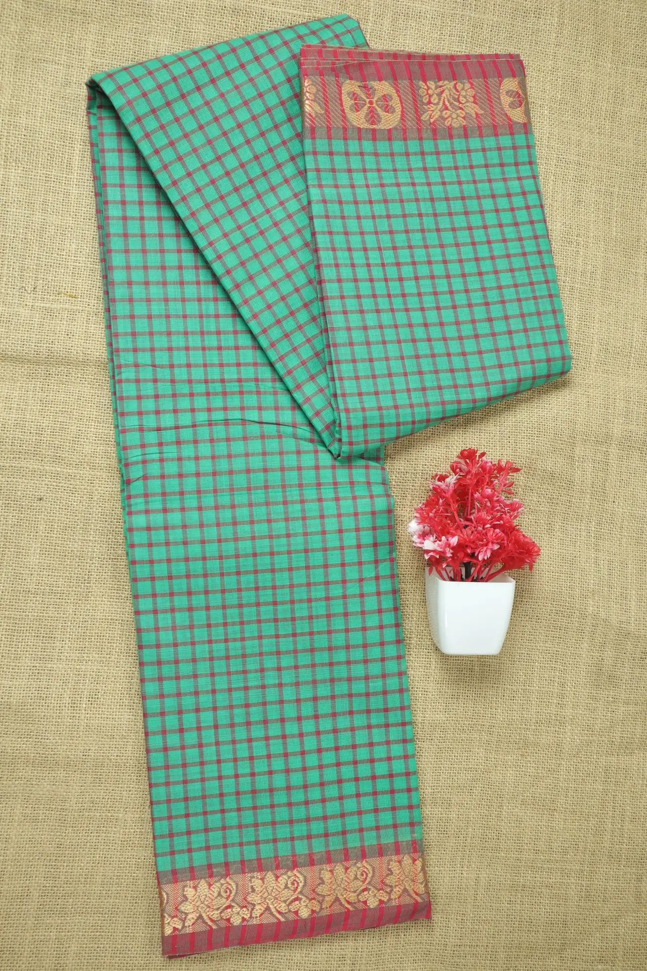 teal-flower-checked-saree-ck002758-a