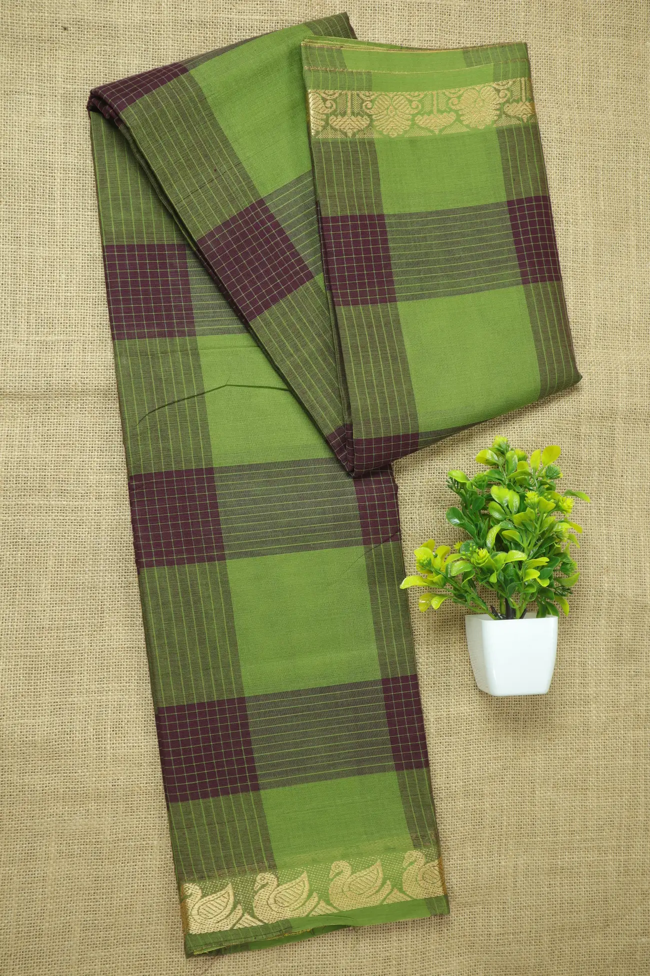 dark-olive-green-duck-checked-saree-ck002763-a