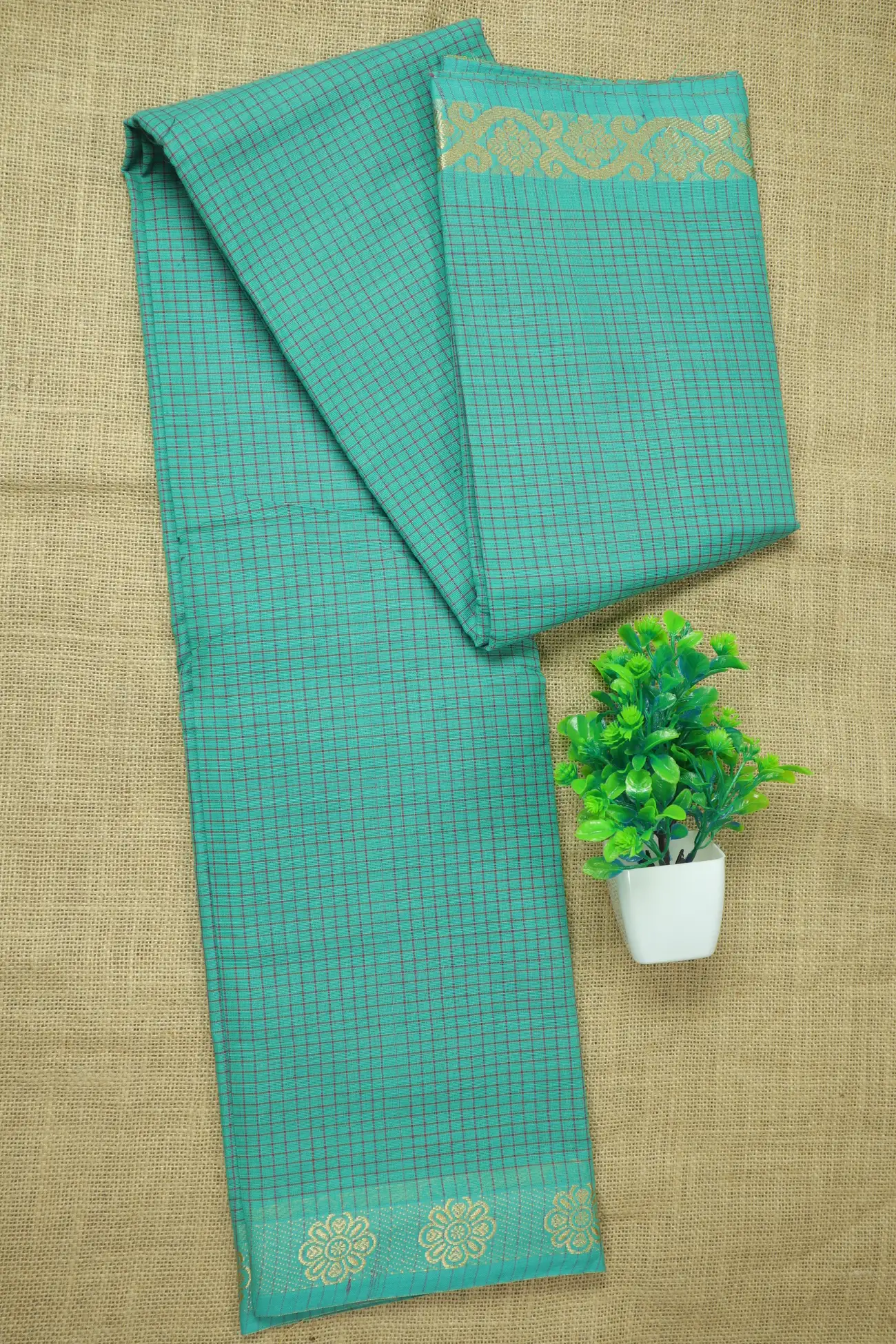 turquoise-flower-checked-saree-ck002728-a
