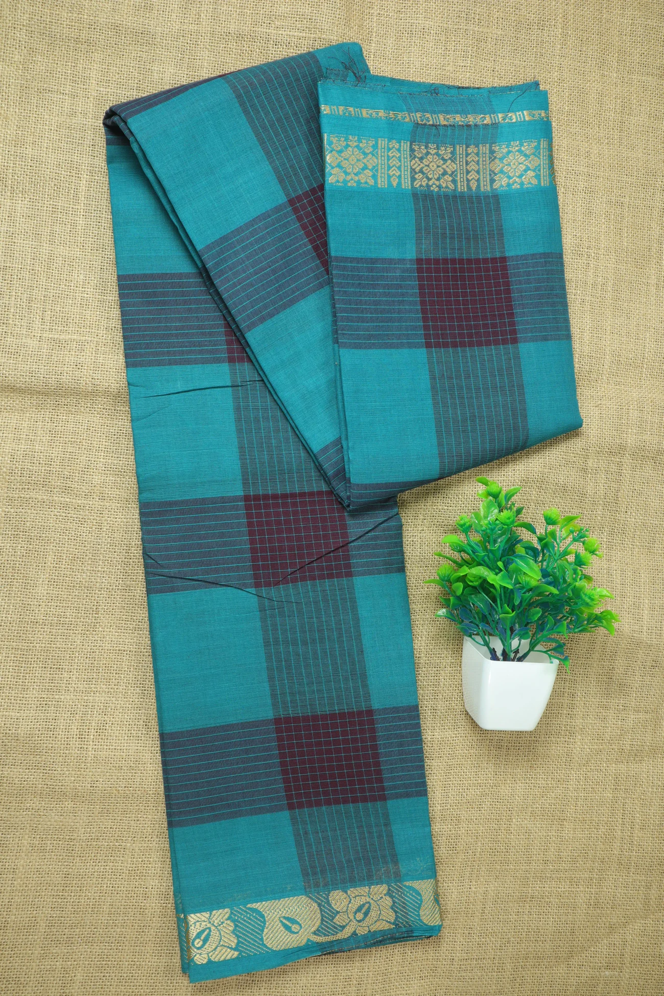 teal-flower-checked-saree-ck002757-a