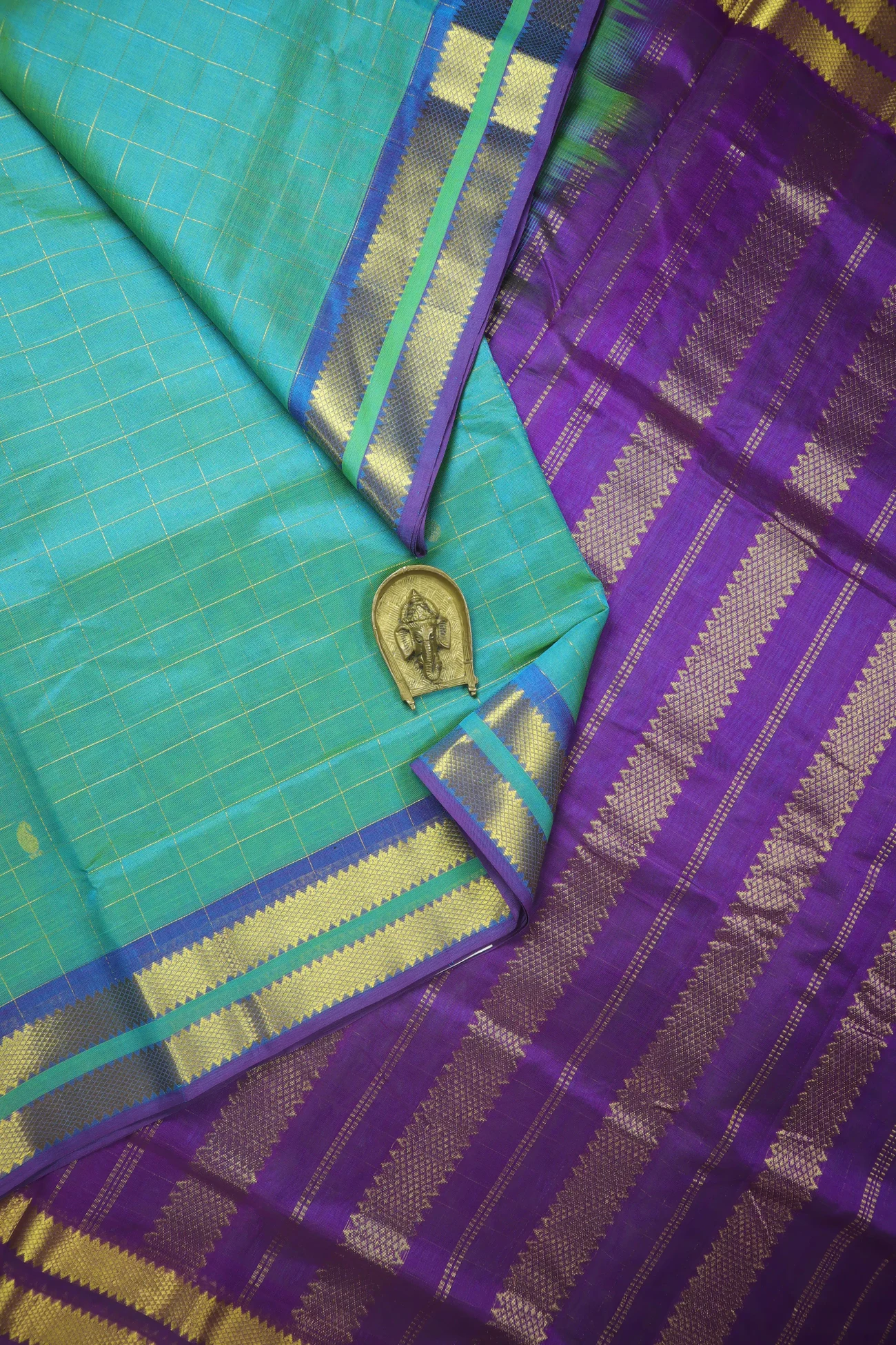 dark-turquoise-checked-cotton-silk-sarees-sc003042-a