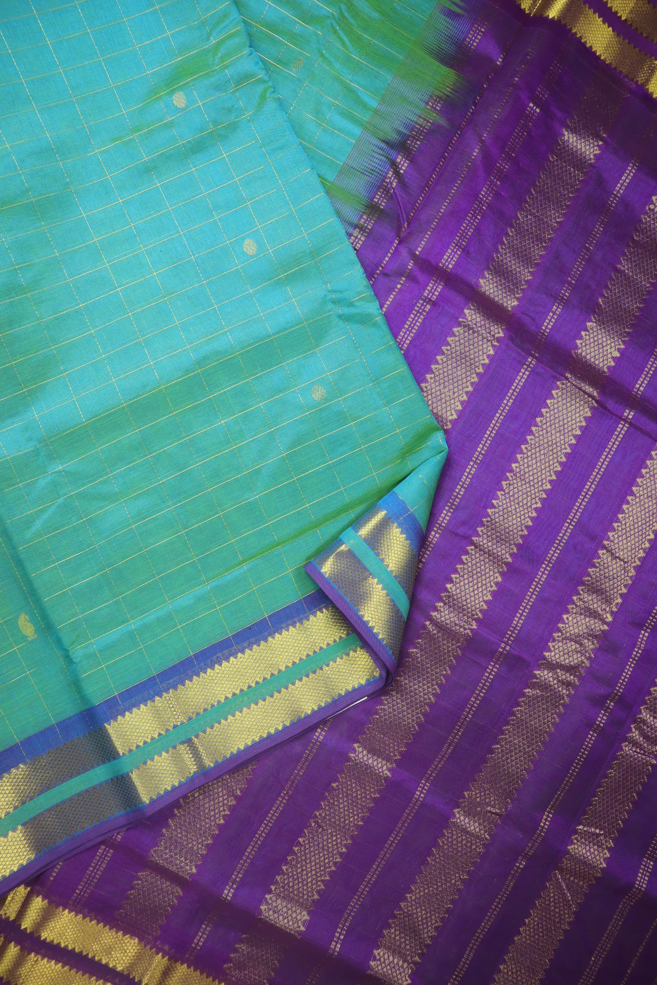 dark-turquoise-checked-cotton-silk-sarees-sc003042-b