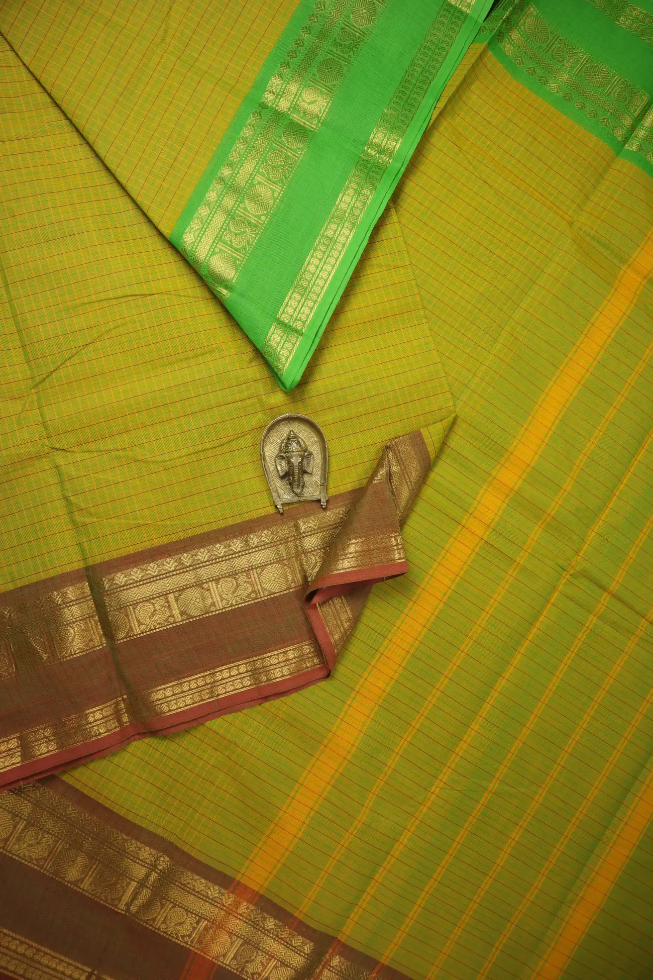 green-yellow-peacock-checked-saree-ck002801-b