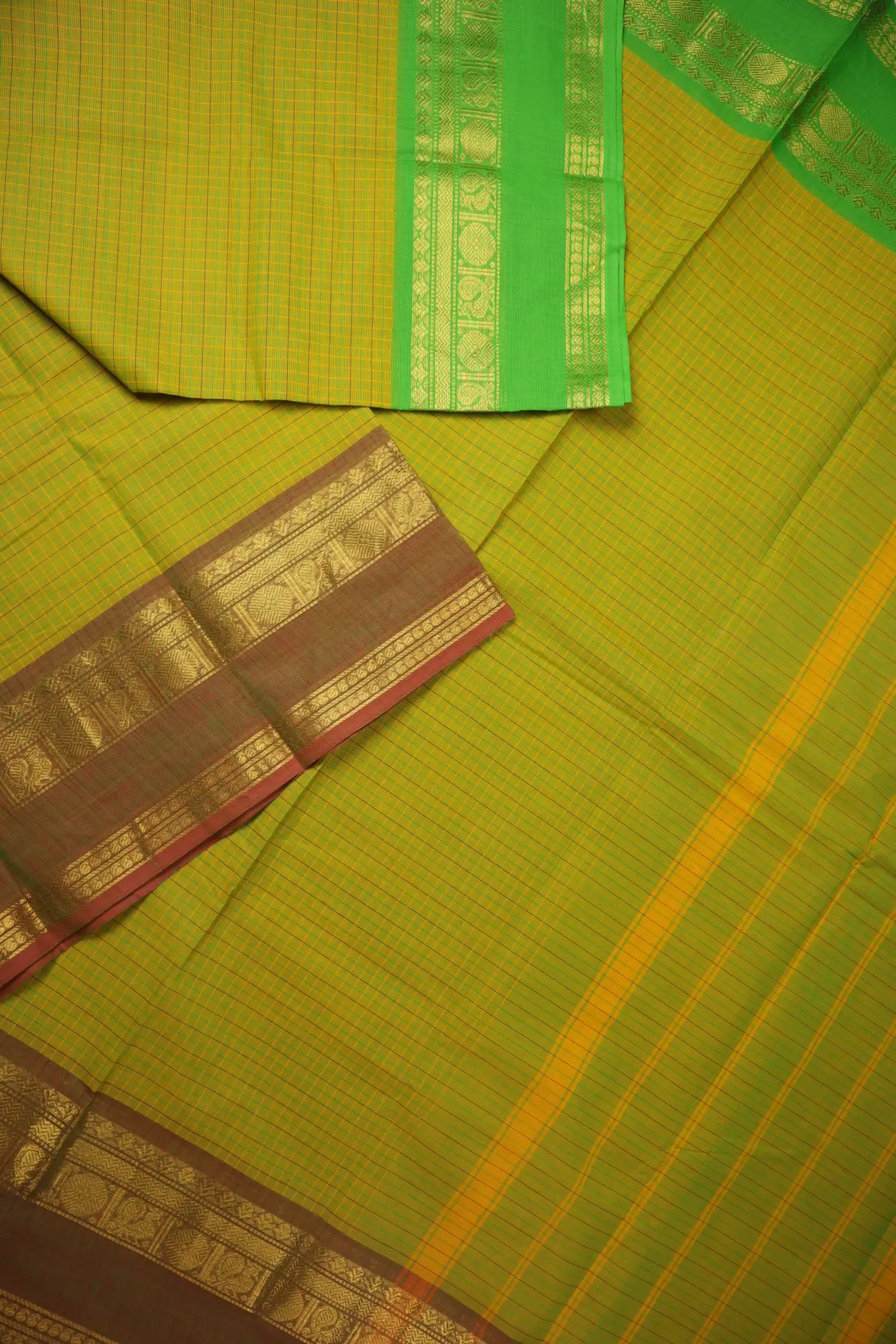 green-yellow-peacock-checked-saree-ck002801-c