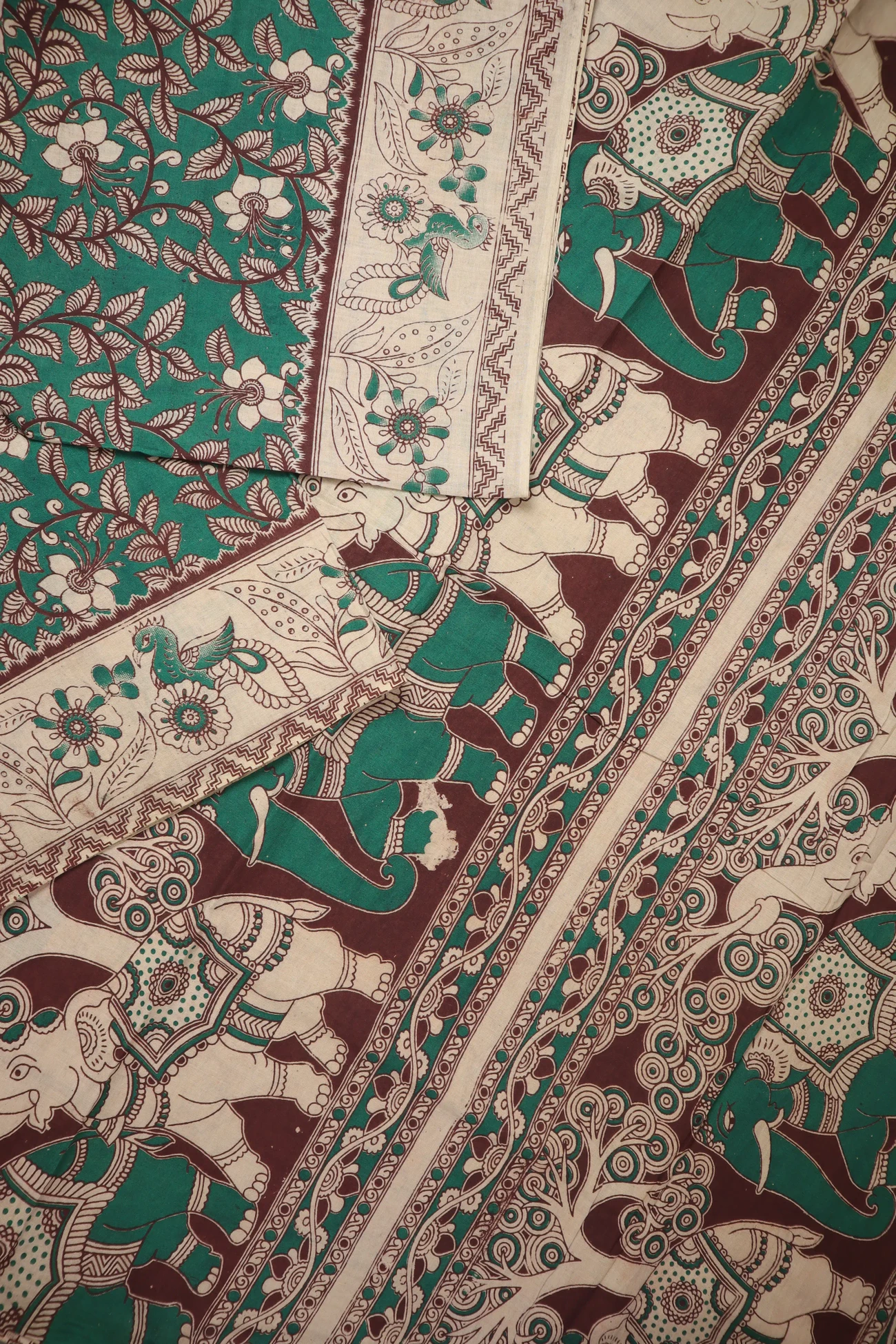 green-peacock-kalamkari-saree-kk001326-b