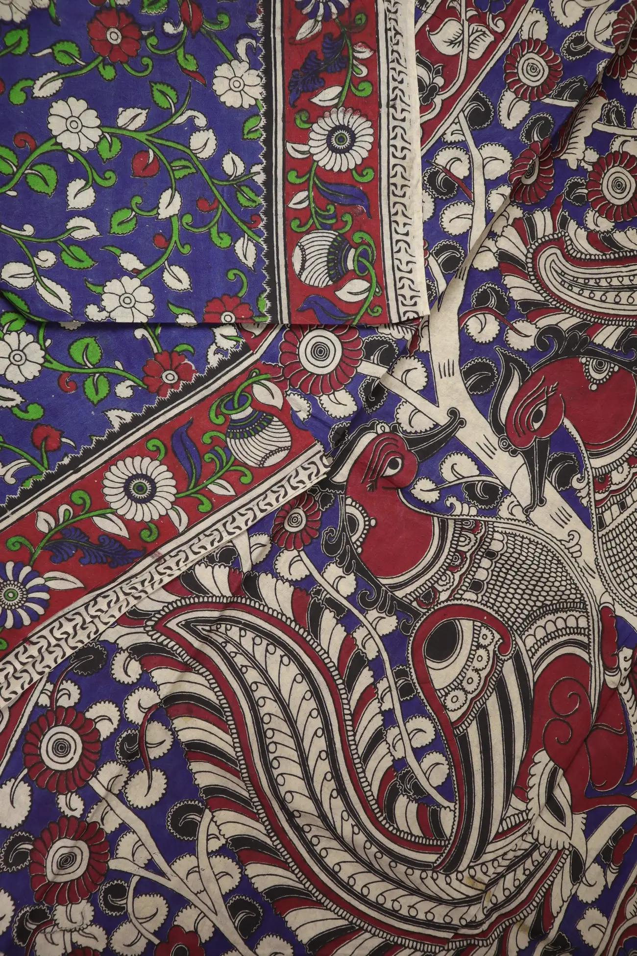 blue-flower-kalamkari-saree-kk001399-b