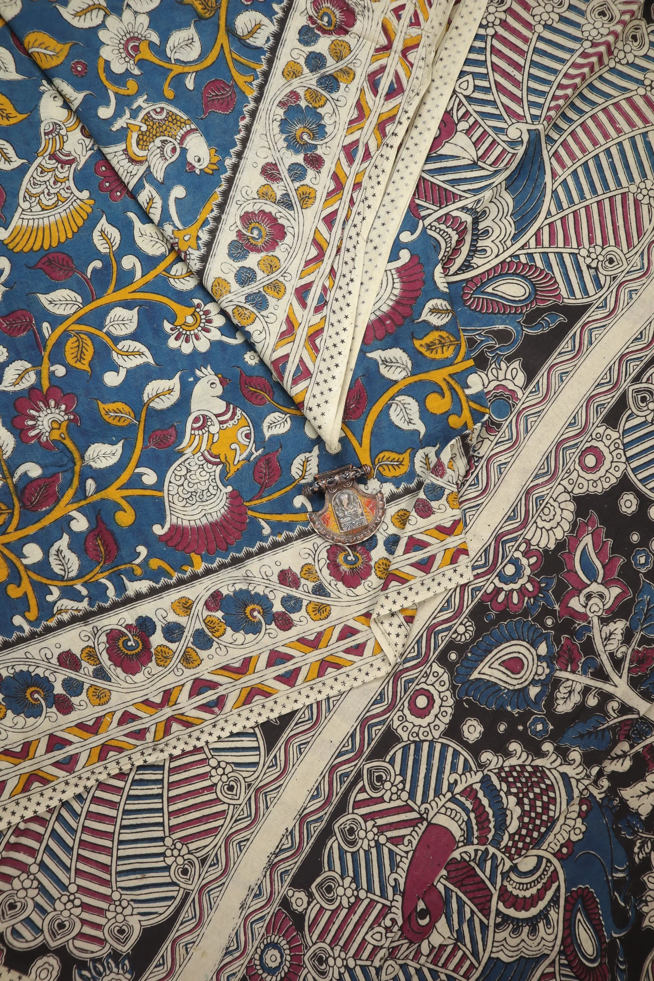 teal-flower-kalamkari-saree-kk001316-a
