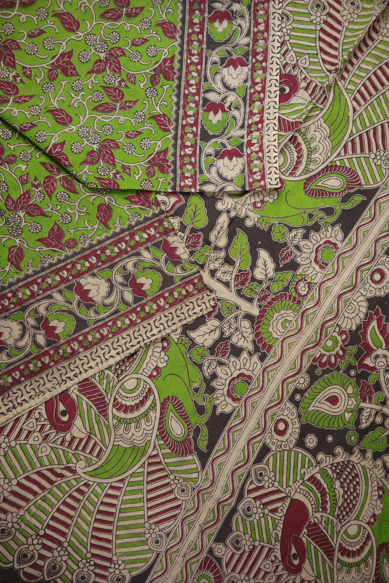 green-flower-kalamkari-saree-kk001401-b