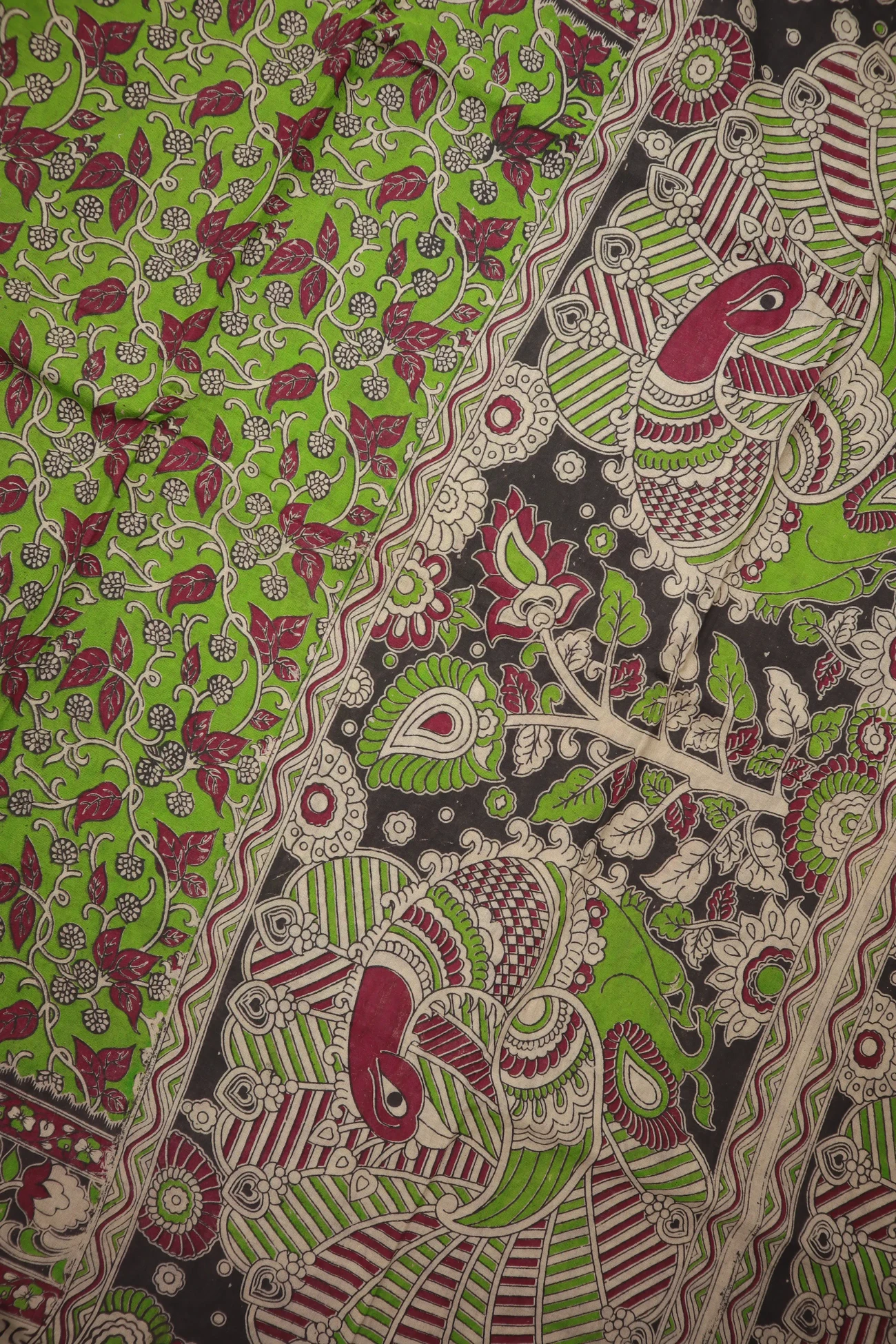 green-flower-kalamkari-saree-kk001401-c
