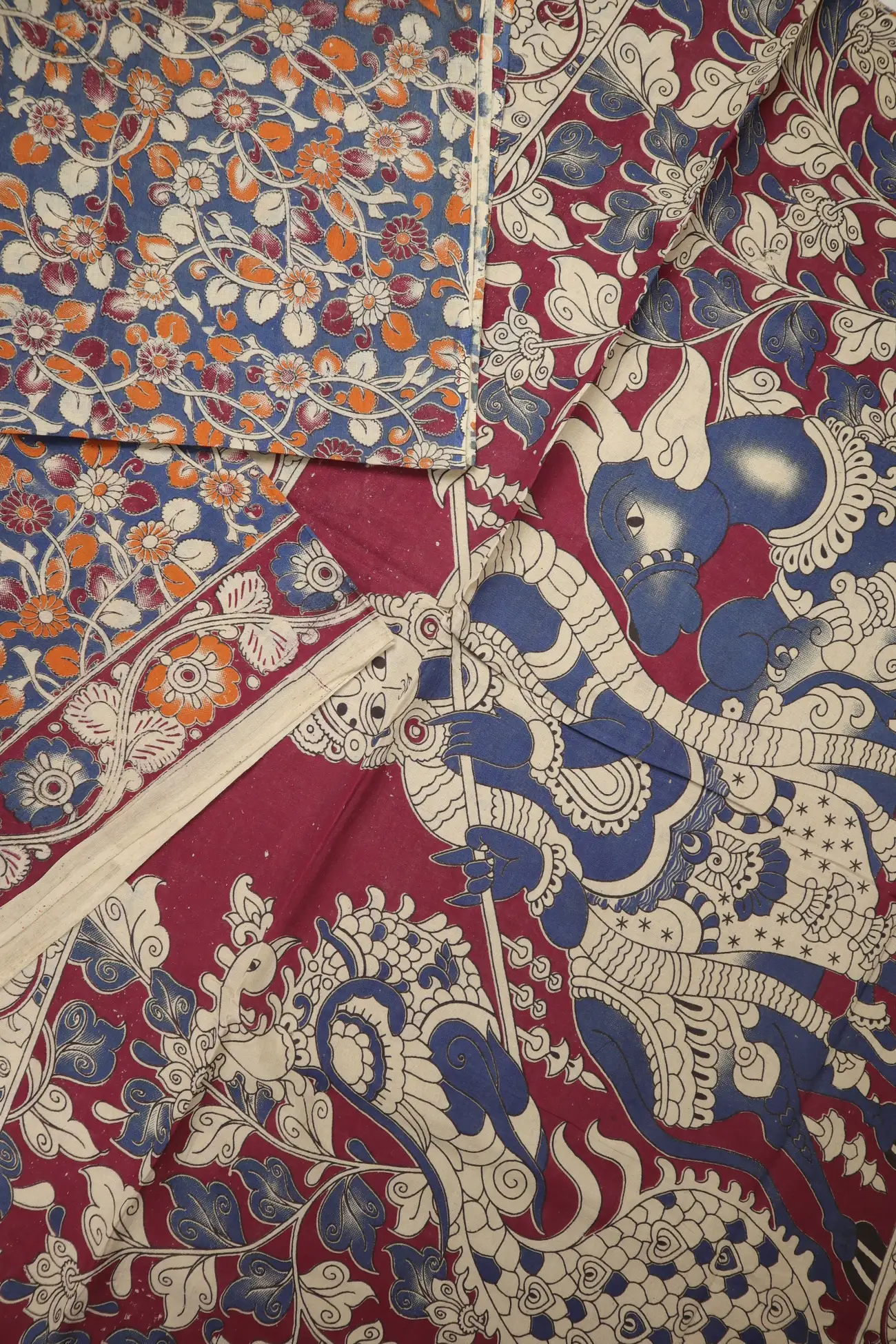 teal-flower-kalamkari-saree-kk001332-b