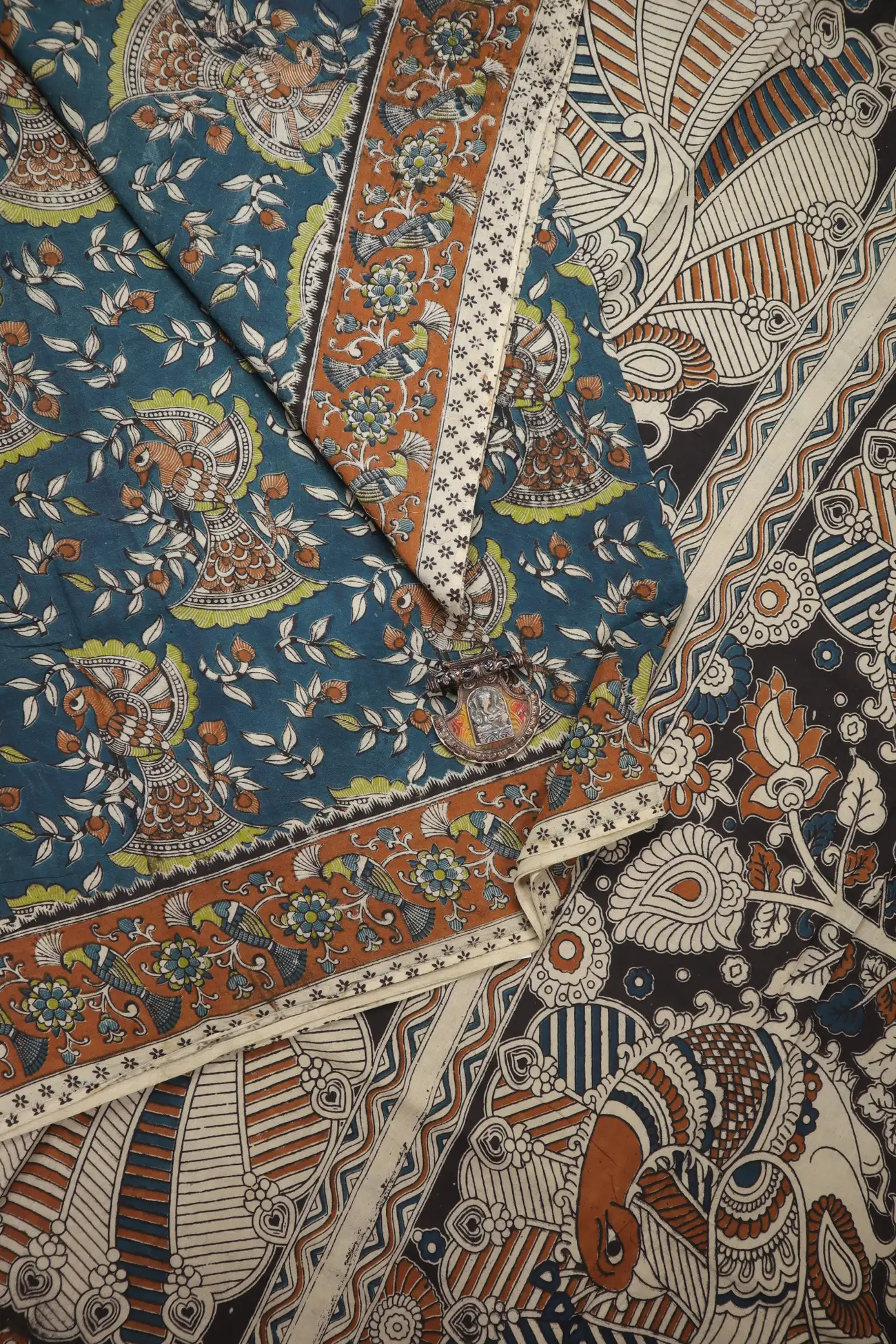 teal-peacock-kalamkari-saree-kk001328-a