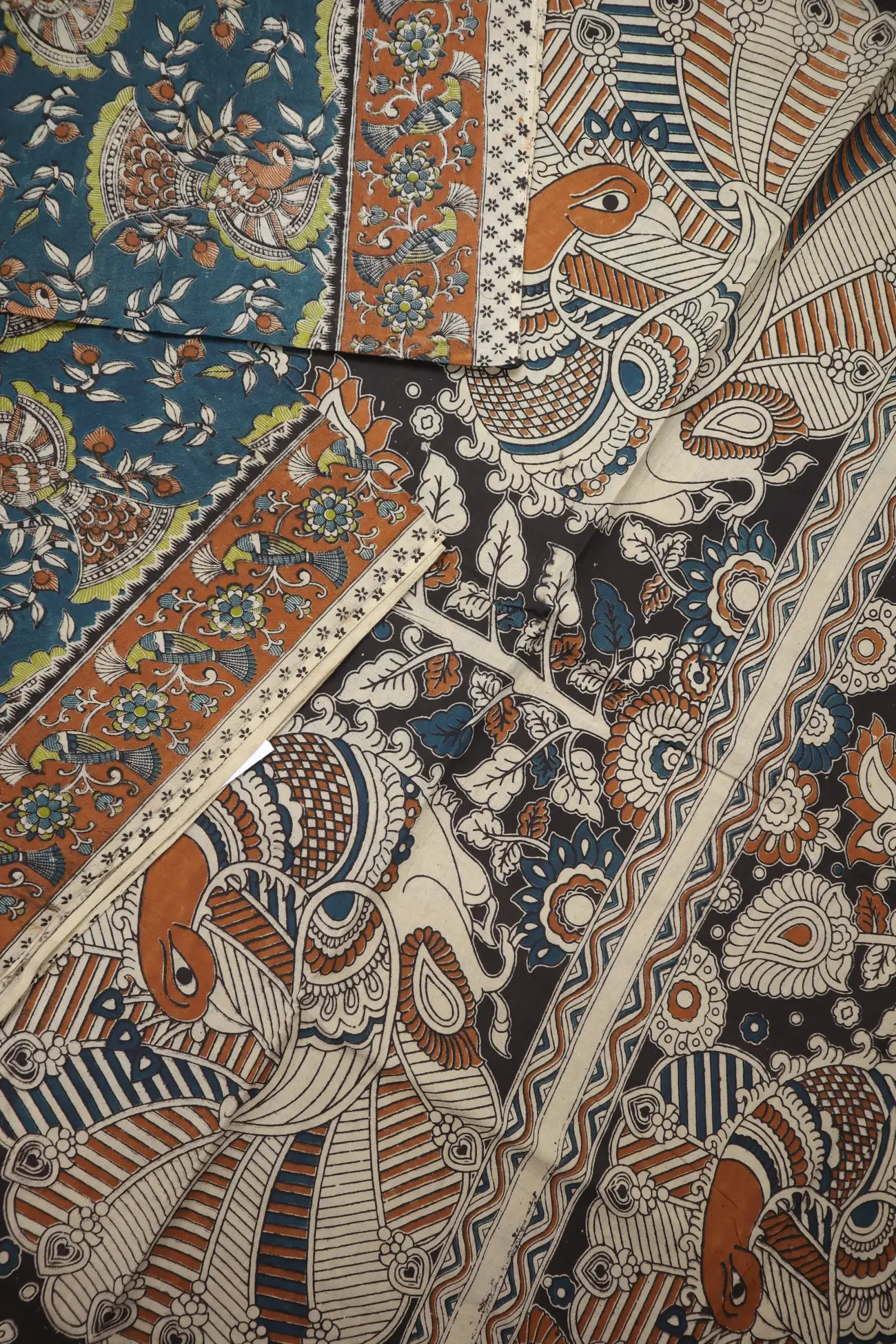 teal-peacock-kalamkari-saree-kk001328-b