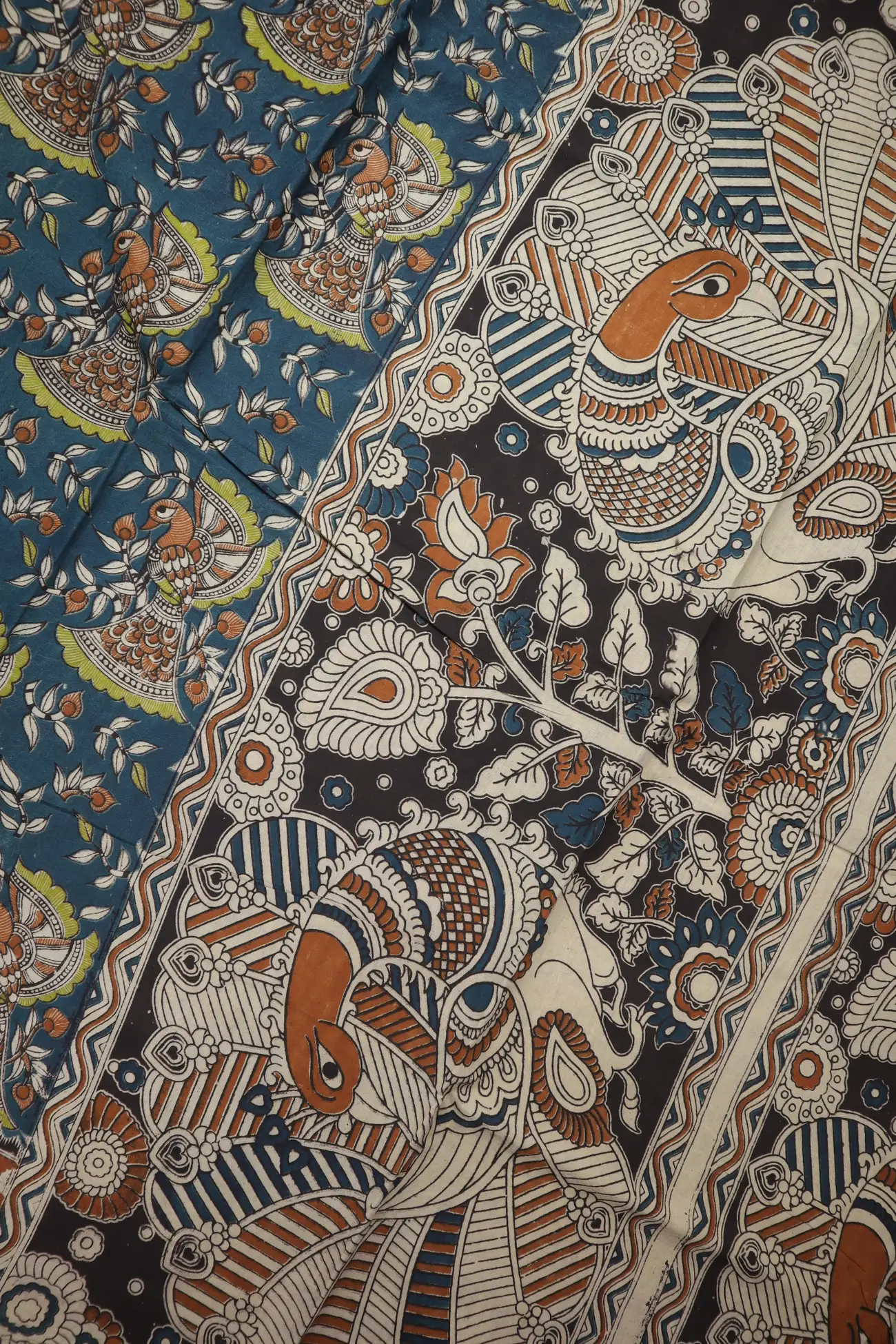 teal-peacock-kalamkari-saree-kk001328-c