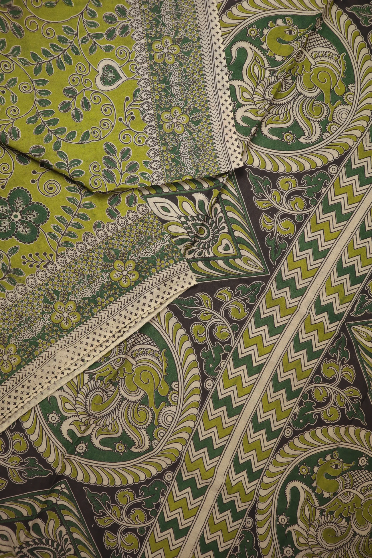 lime-green-flower-kalamkari-saree-kk001322-b