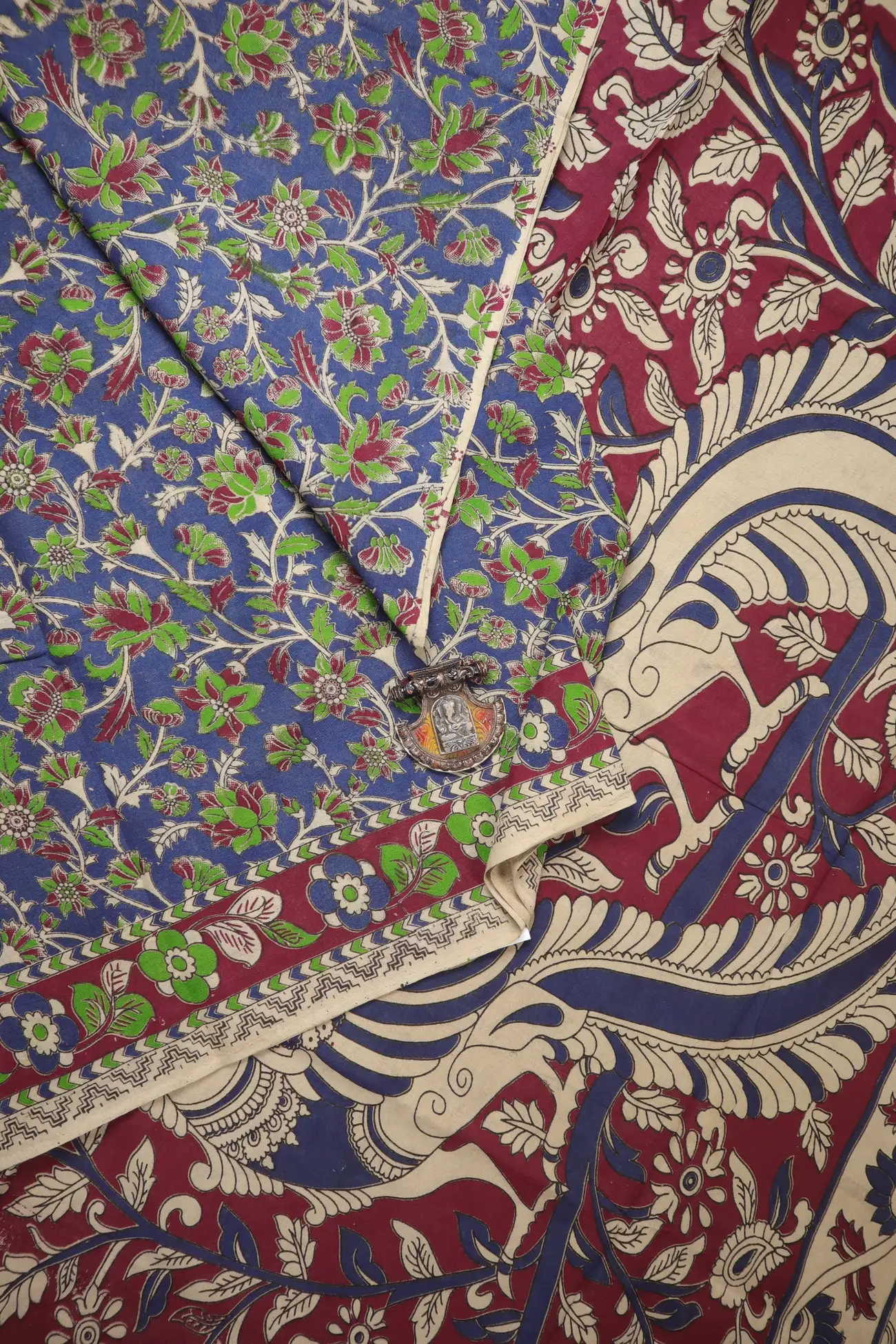 blue-flower-kalamkari-saree-kk001292-a
