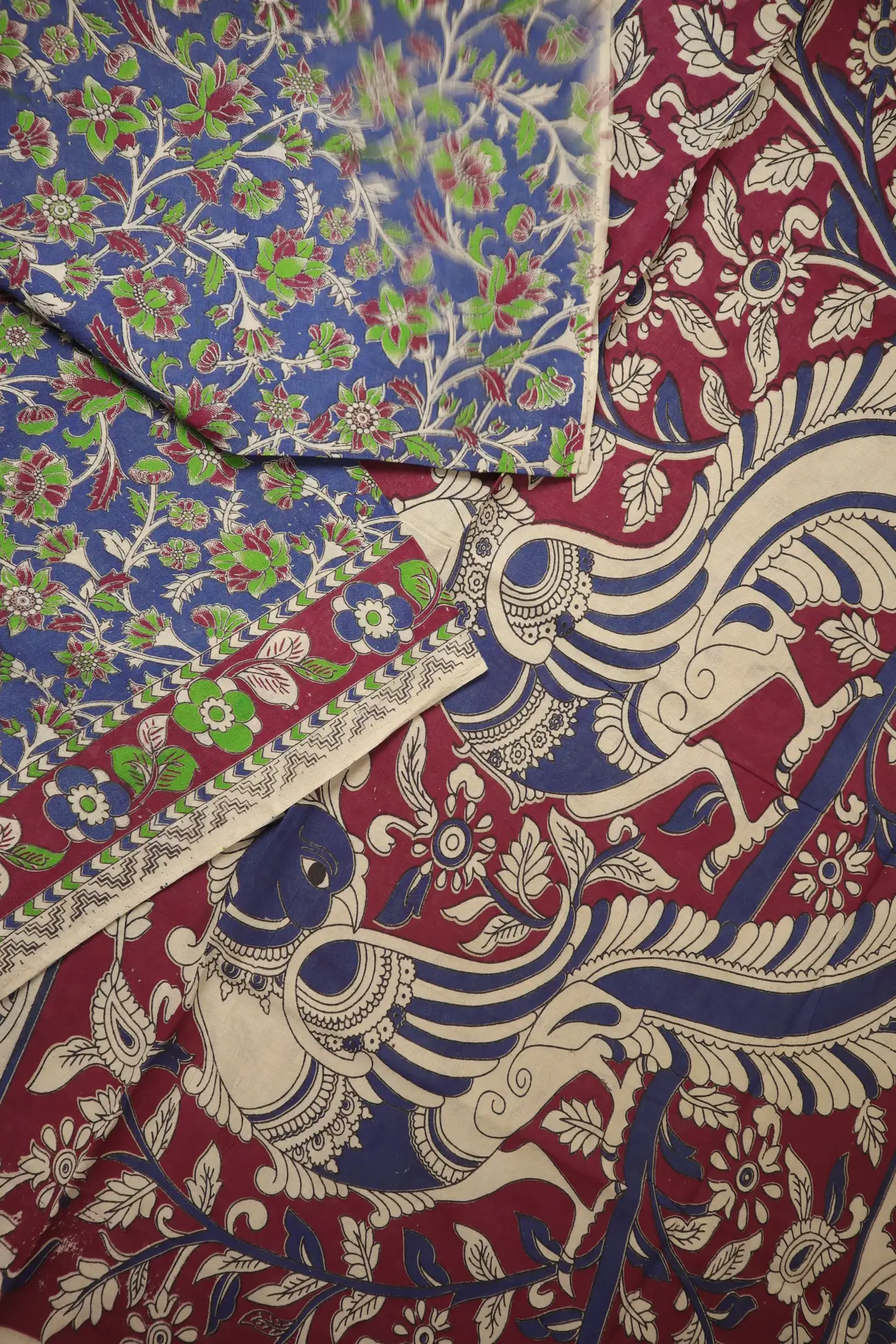 blue-flower-kalamkari-saree-kk001292-b