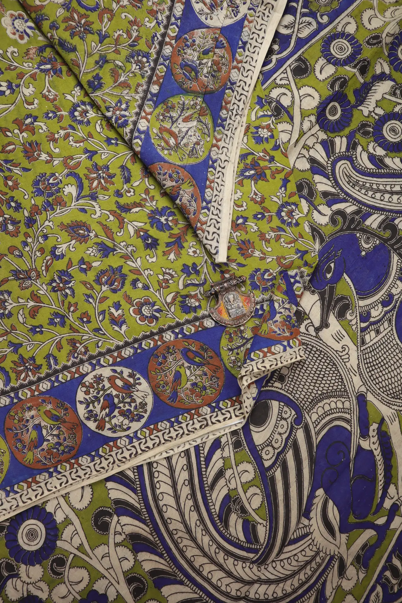 green-bird-flower-kalamkari-saree-kk001367-a