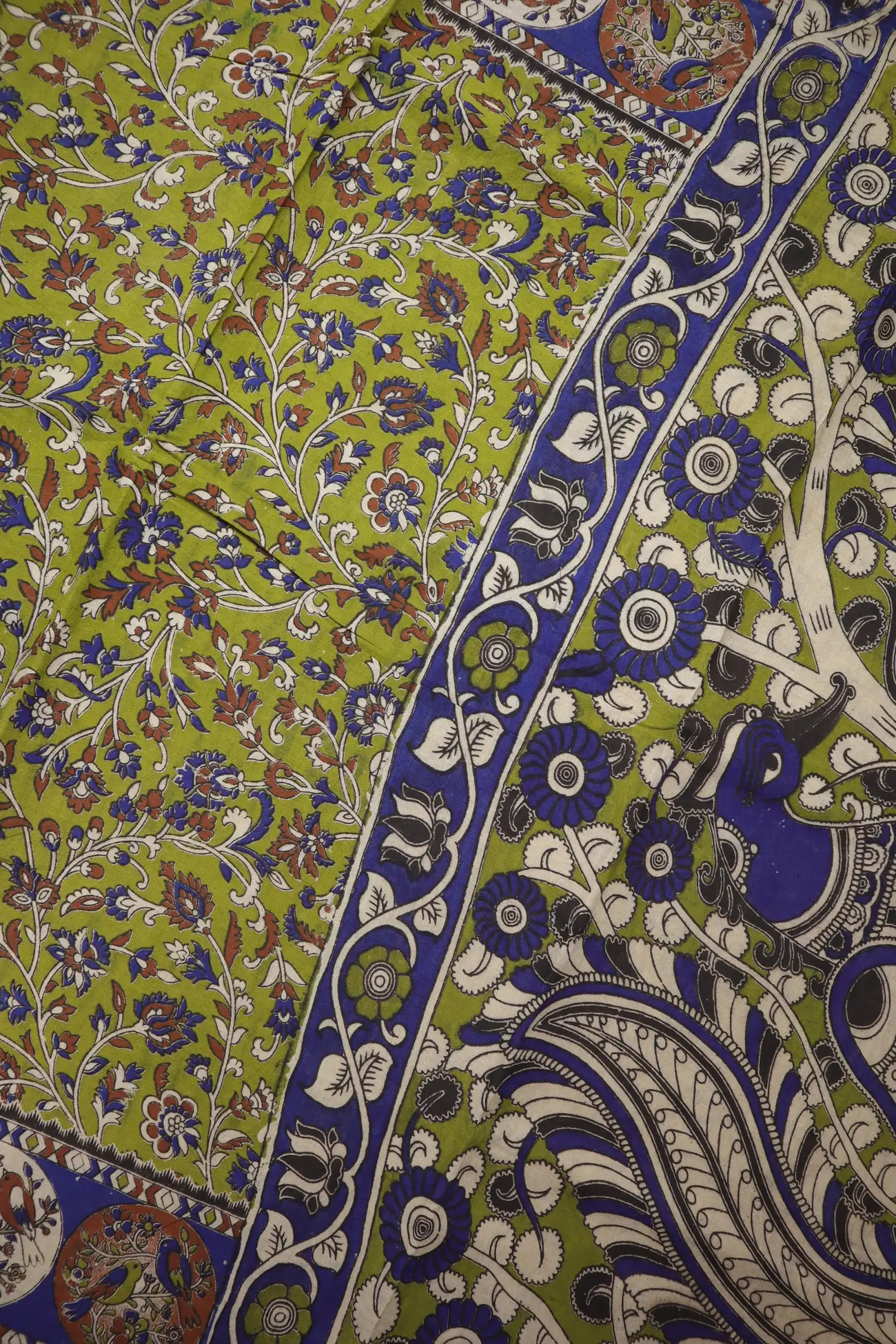 green-bird-flower-kalamkari-saree-kk001367-c