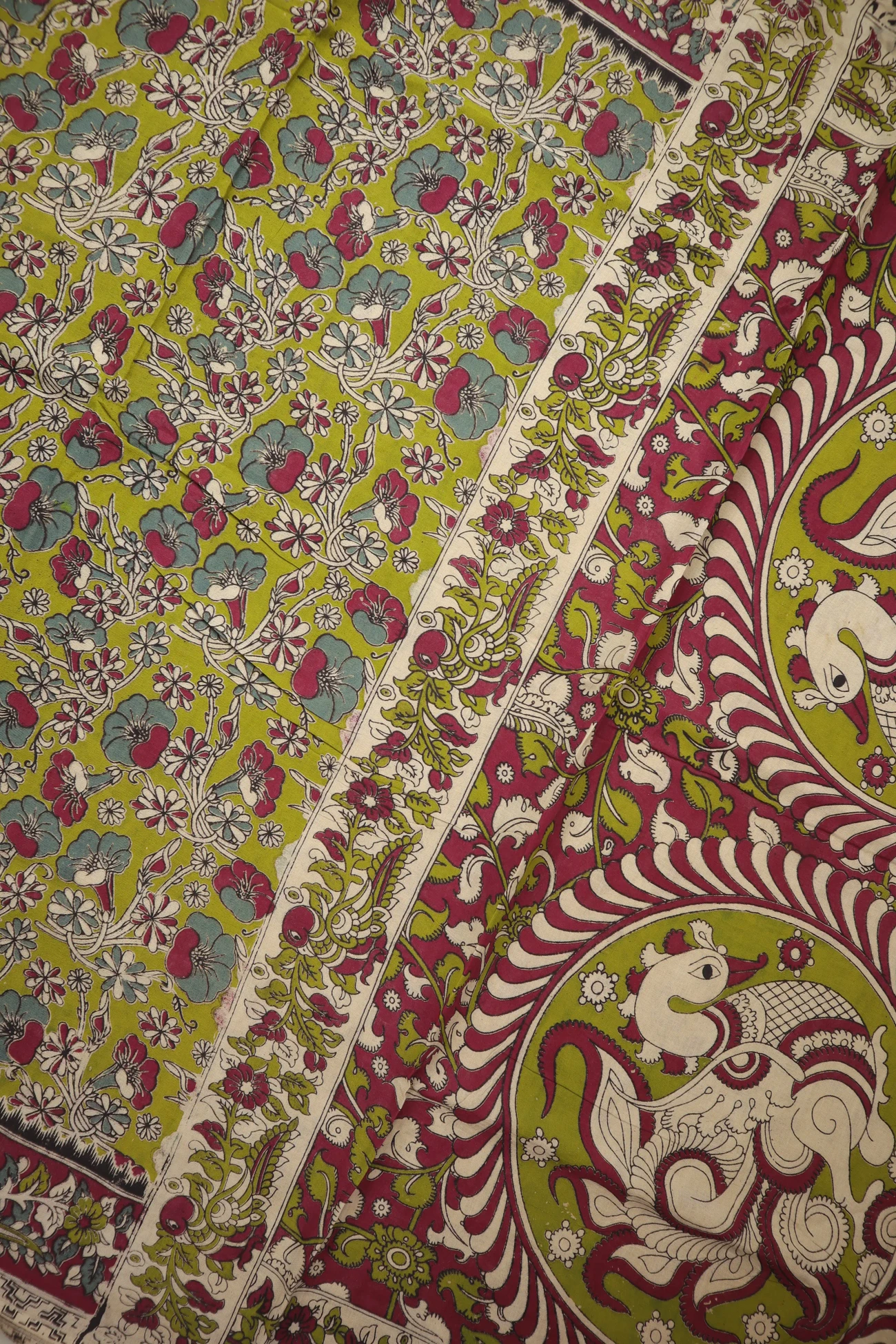 lime-green-peacock-kalamkari-saree-kk001409-c