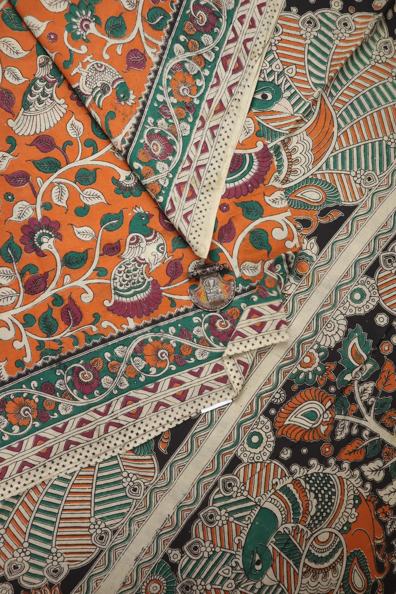 orange-flower-peacock-kalamkari-saree-kk001300-a