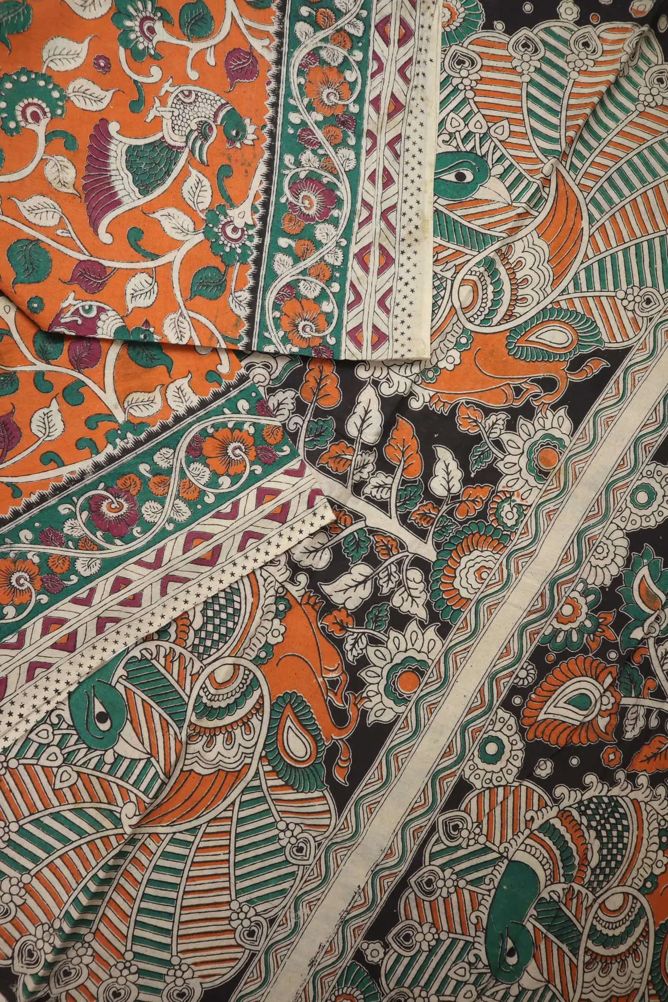 orange-flower-peacock-kalamkari-saree-kk001300-b