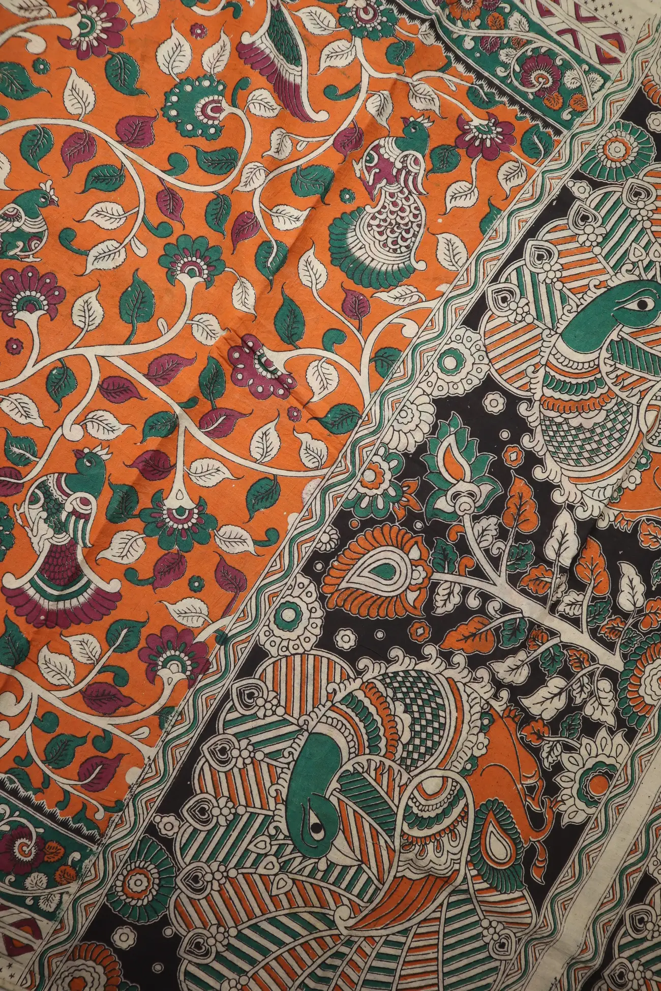 orange-flower-peacock-kalamkari-saree-kk001300-c