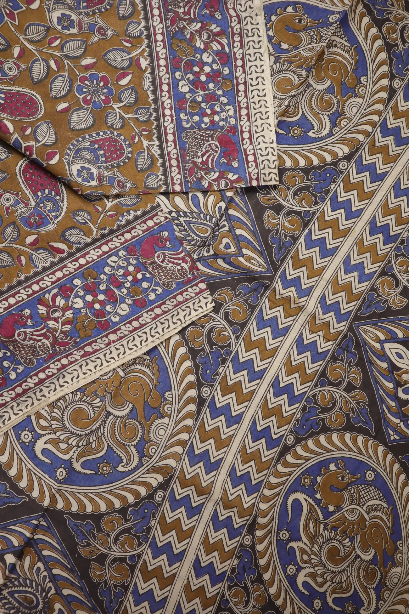 brown-peacock-flower-kalamkari-saree-kk001296-b