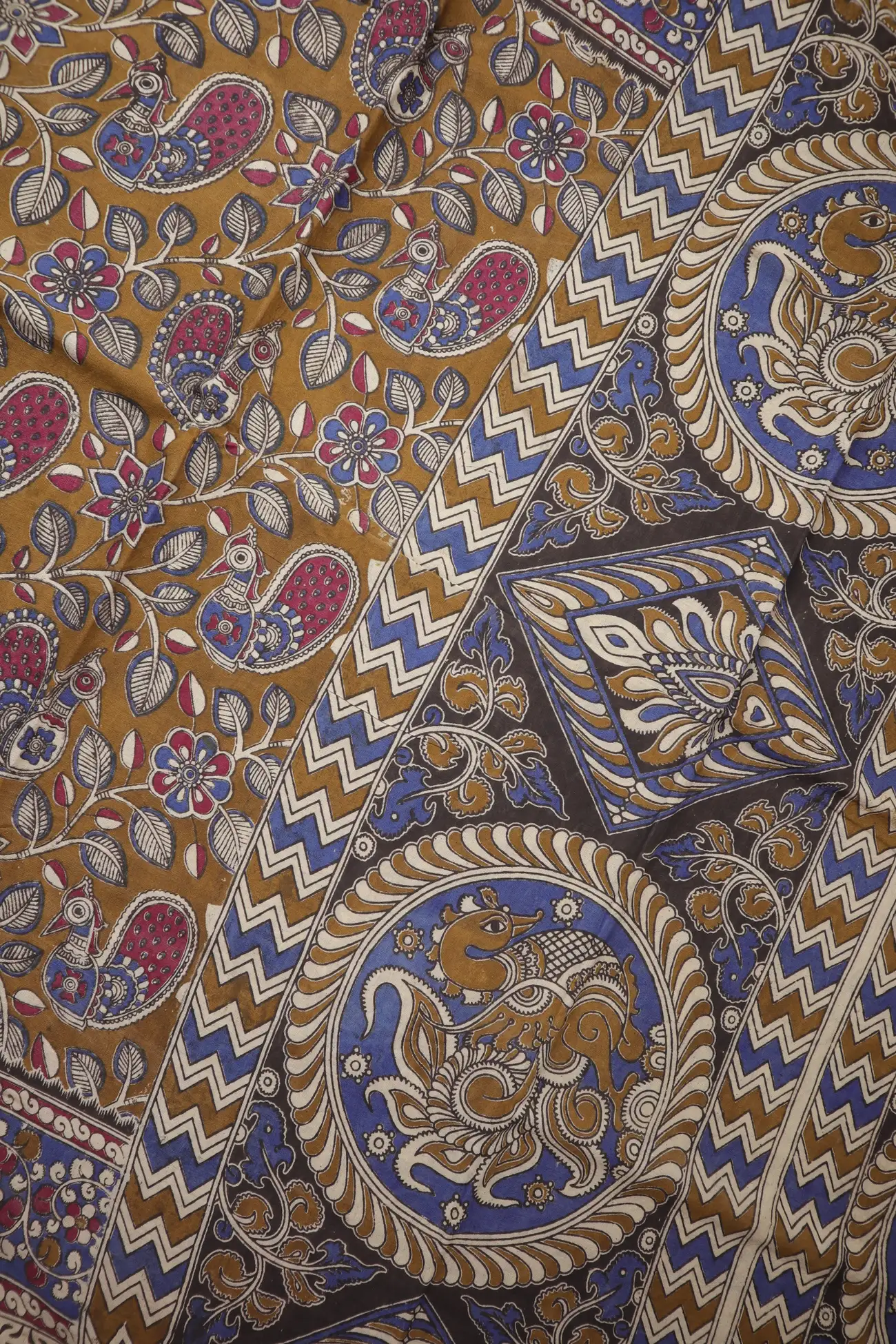 brown-peacock-flower-kalamkari-saree-kk001296-c