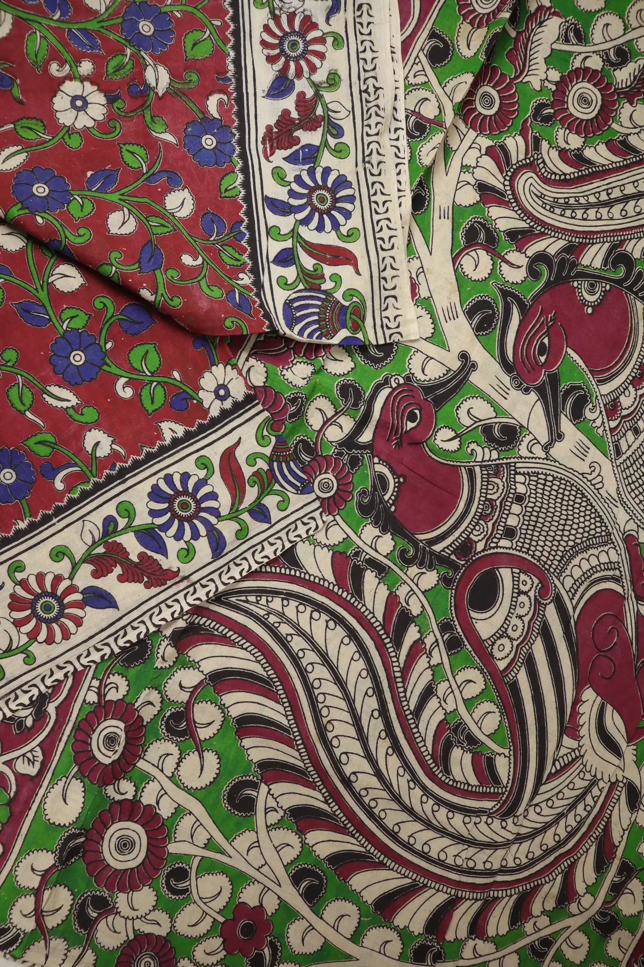 maroon-flower-kalamkari-saree-kk001363-b