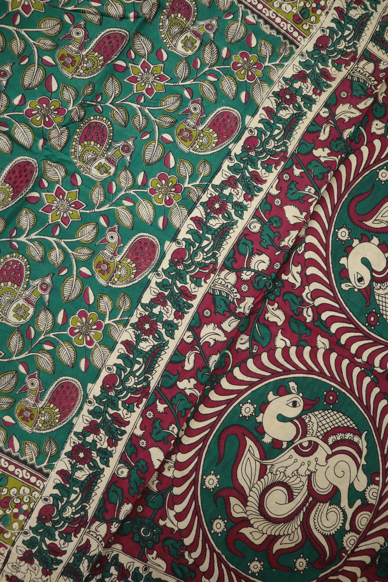 teal-flower-peacock-kalamkari-saree-kk001369-c