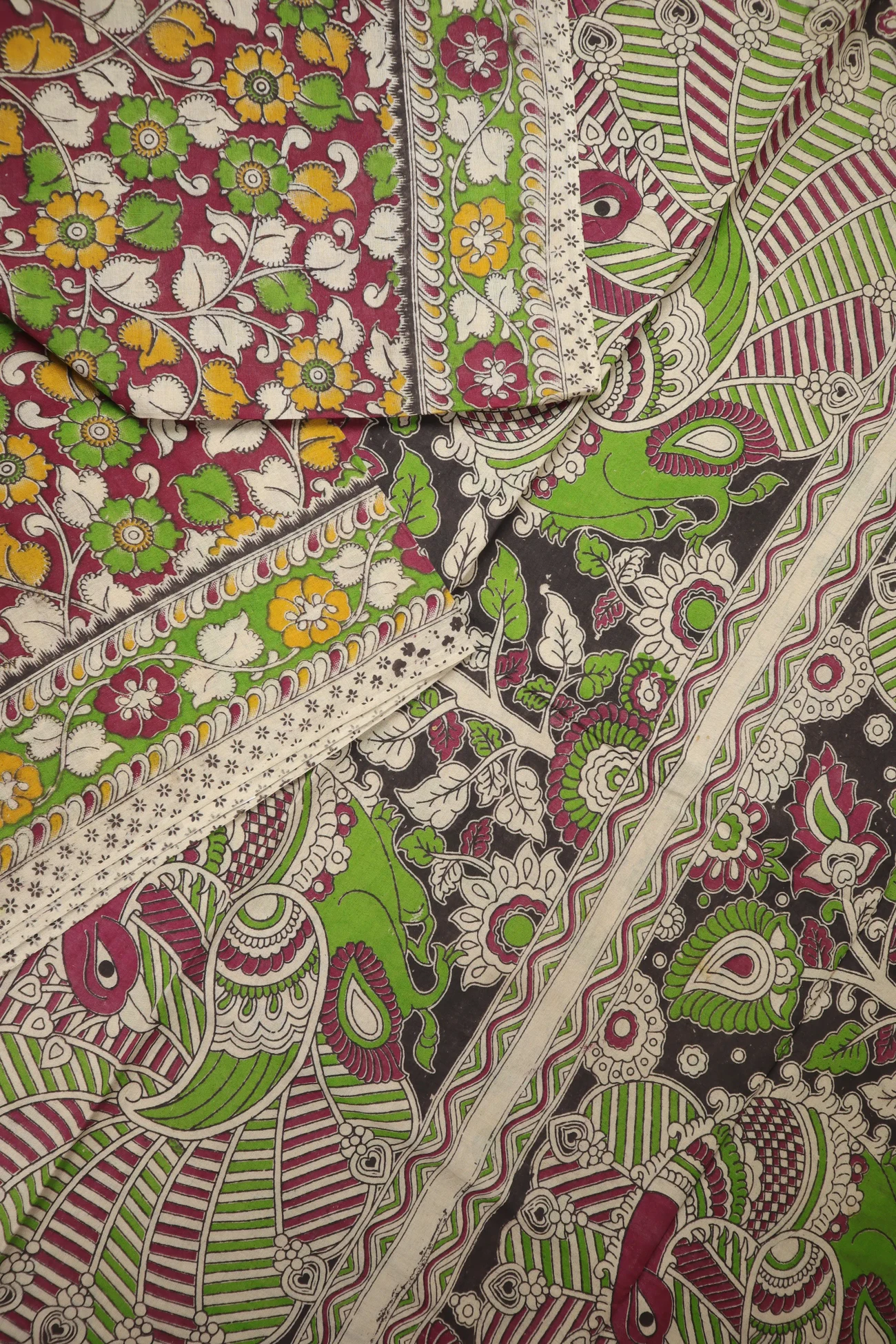 magenta-flower-kalamkari-saree-kk001393-b