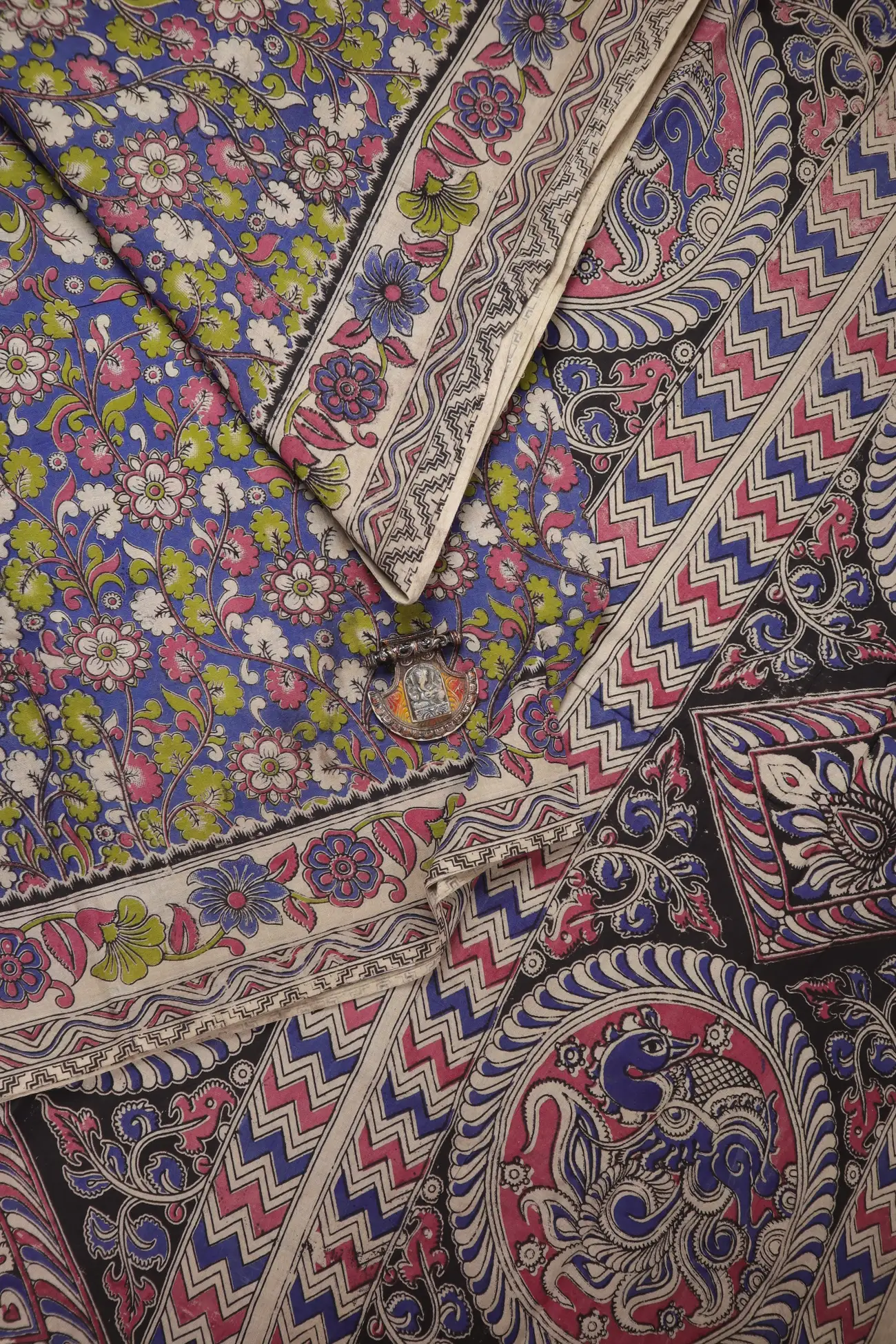 blue-fan-flower-kalamkari-saree-kk001357-a