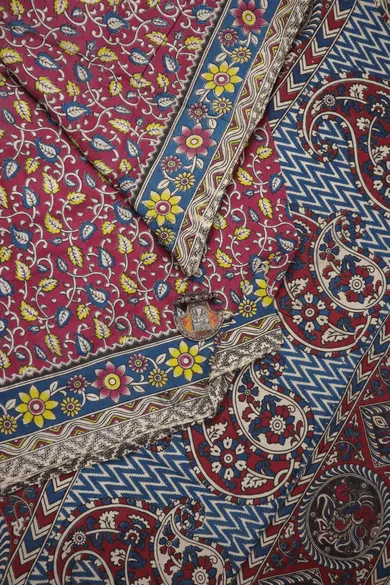 magenta-flower-kalamkari-saree-kk001317-a
