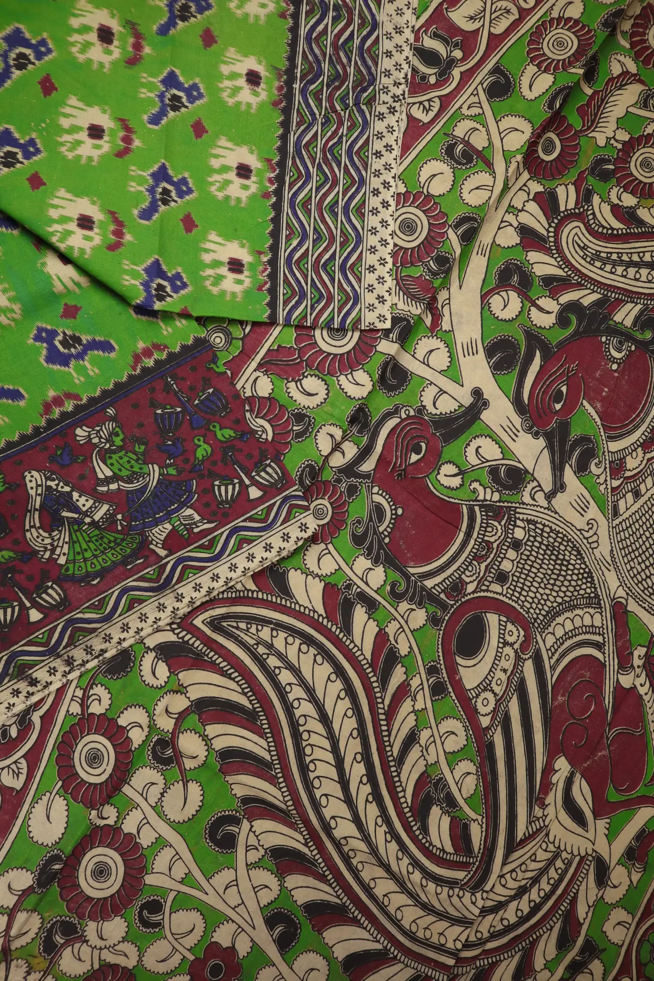 green-doll-bird-kalamkari-saree-kk001359-b