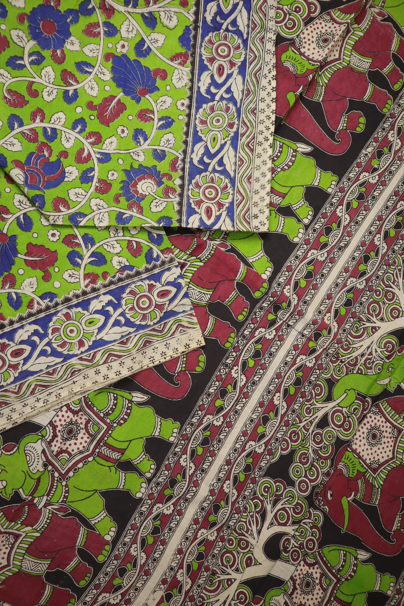 lime-green-flower-kalamkari-saree-kk001334-b
