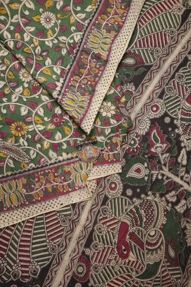 dark-green-flower-lotus-kalamkari-saree-kk001352-a