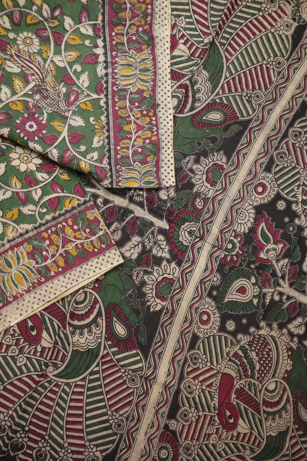 dark-green-flower-lotus-kalamkari-saree-kk001352-b