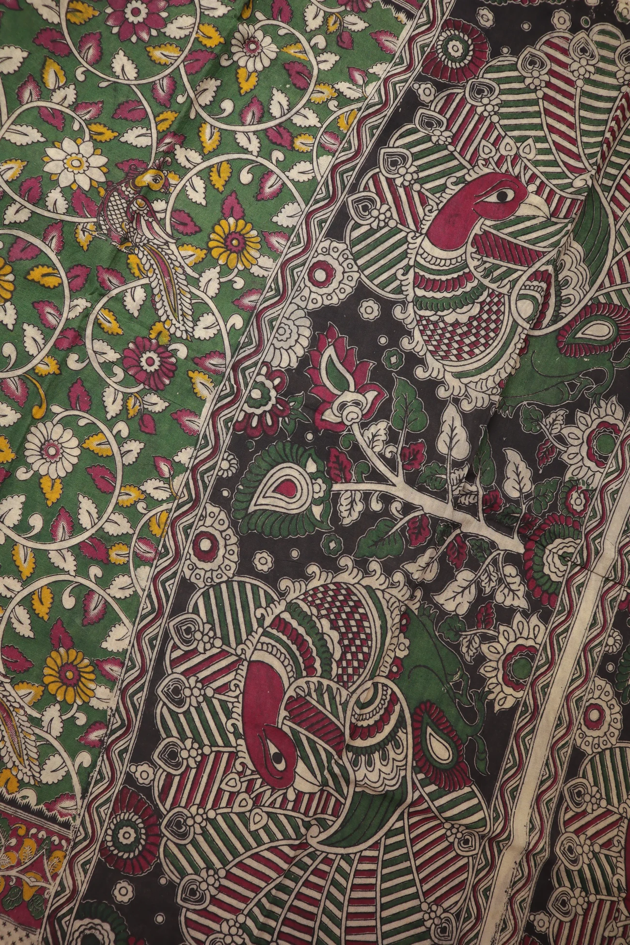 dark-green-flower-lotus-kalamkari-saree-kk001352-c
