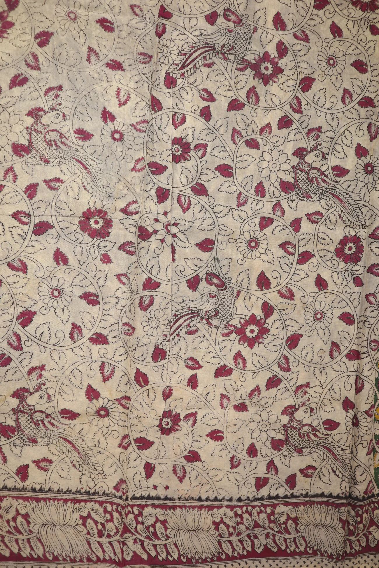 dark-green-flower-lotus-kalamkari-saree-kk001352-d