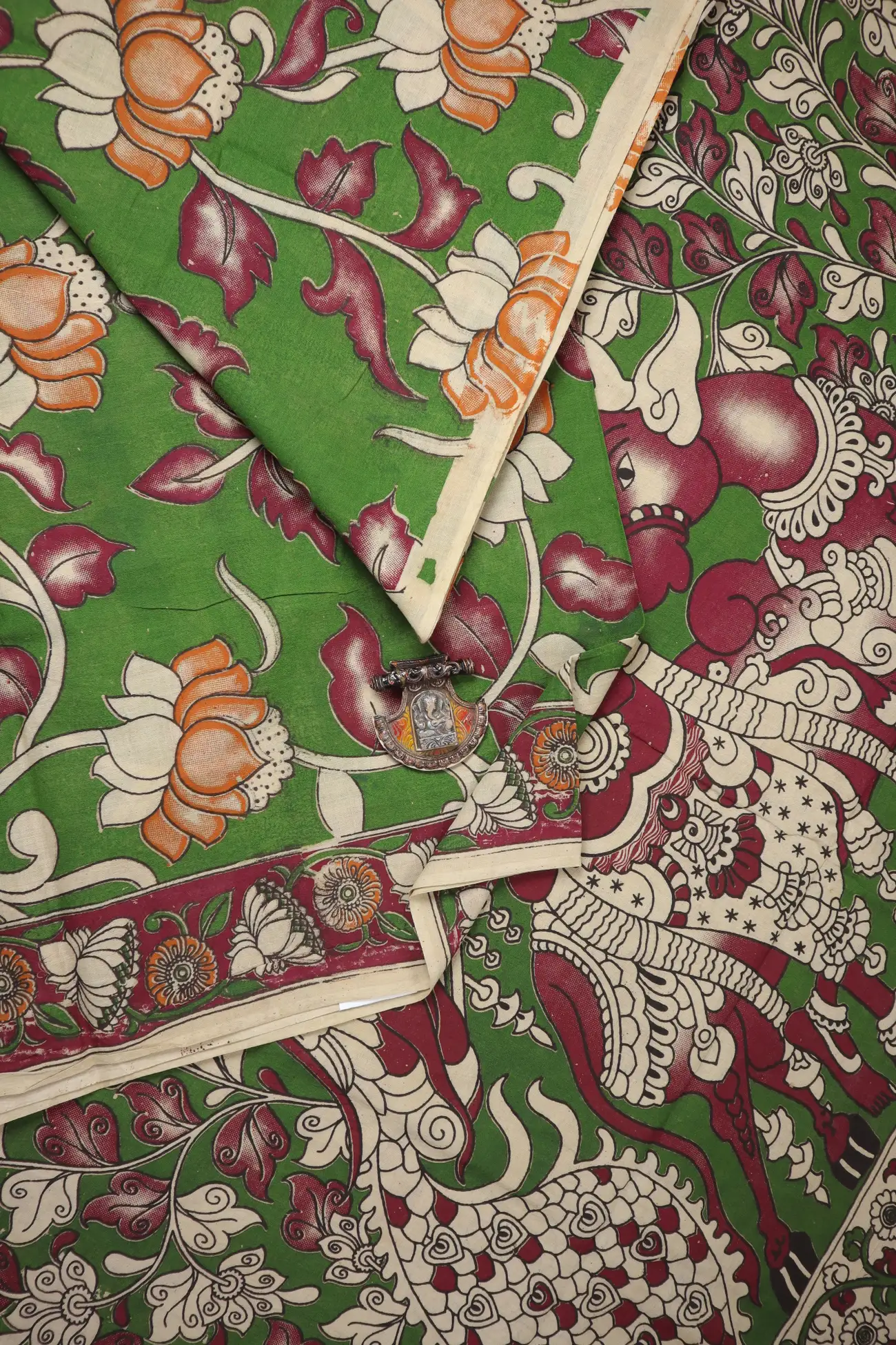 green-flower-kalamkari-saree-kk001336-a