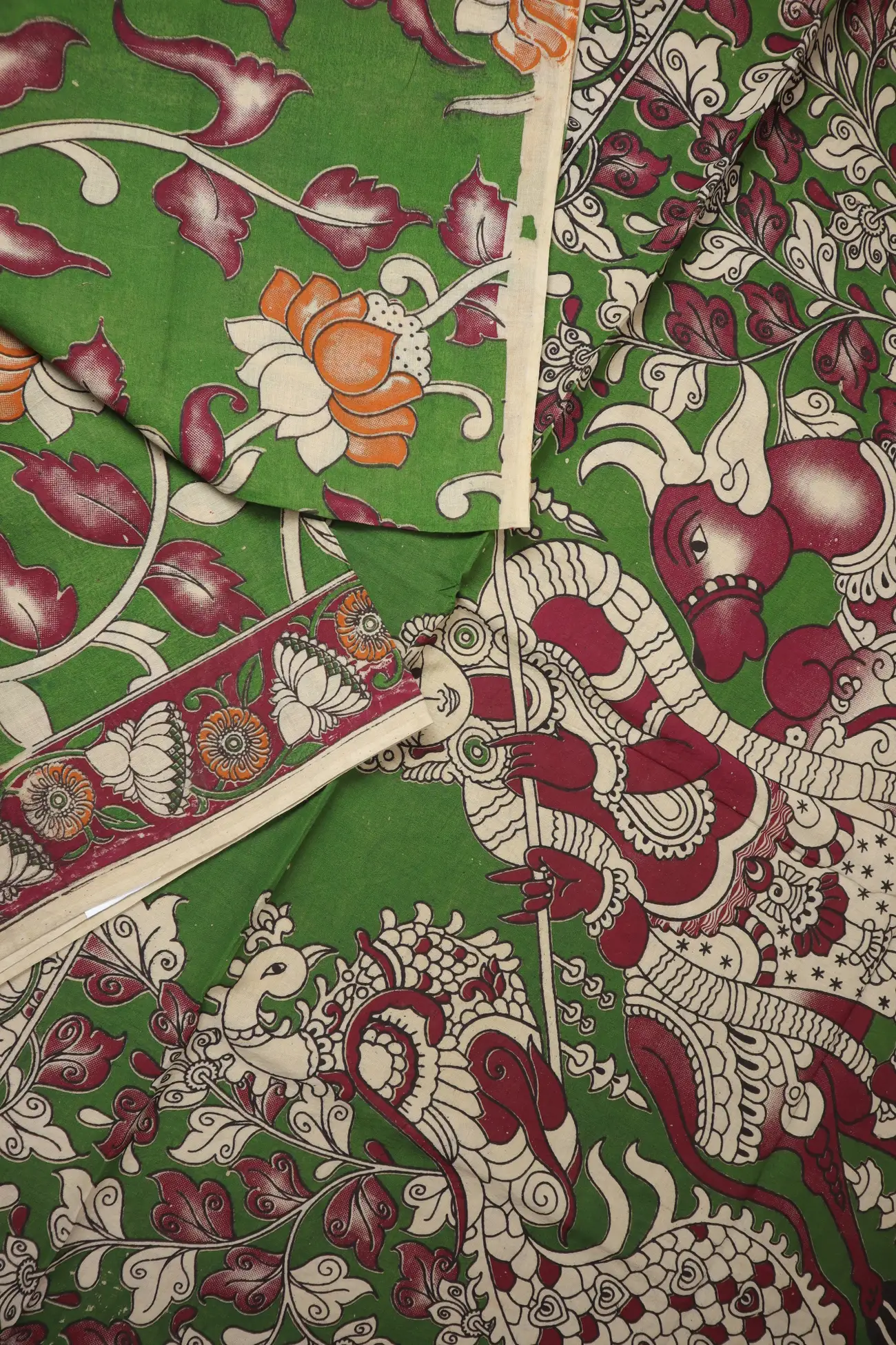green-flower-kalamkari-saree-kk001336-b
