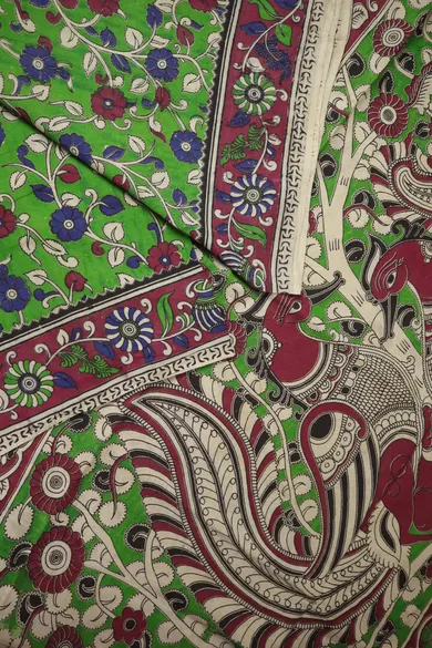 green-flower-kalamkari-saree-kk001364-a