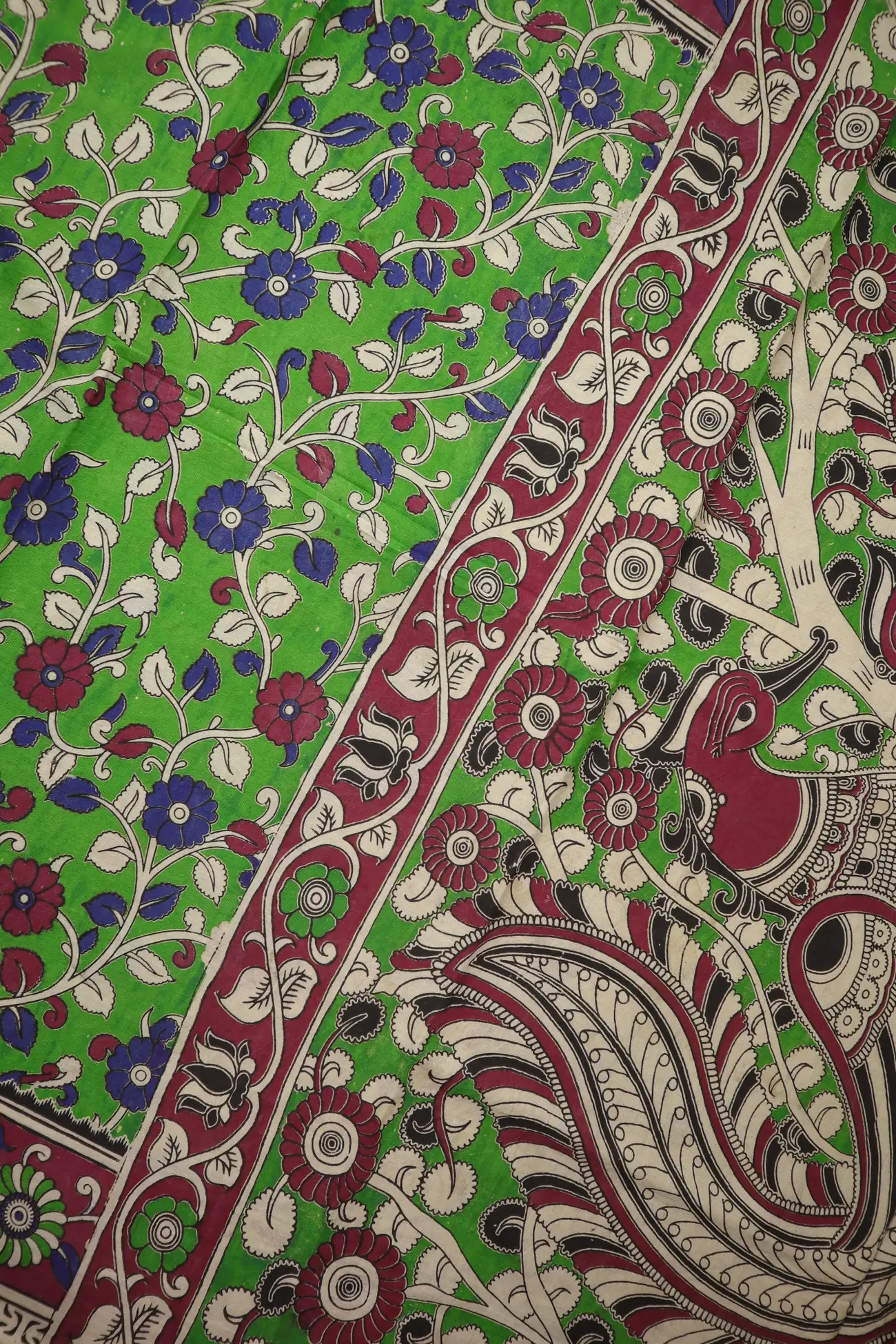 green-flower-kalamkari-saree-kk001364-c
