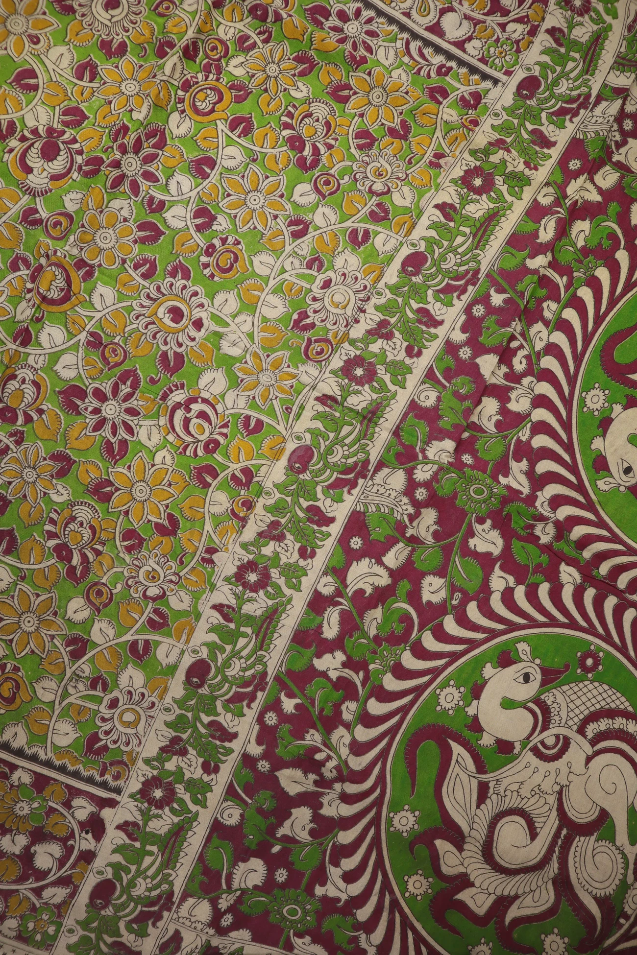 green-flower-peacock-kalamkari-saree-kk001360-c