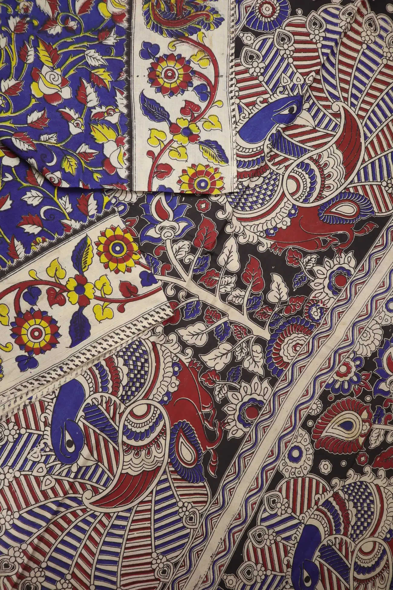 blue-flower-peacock-kalamkari-saree-kk001297-b