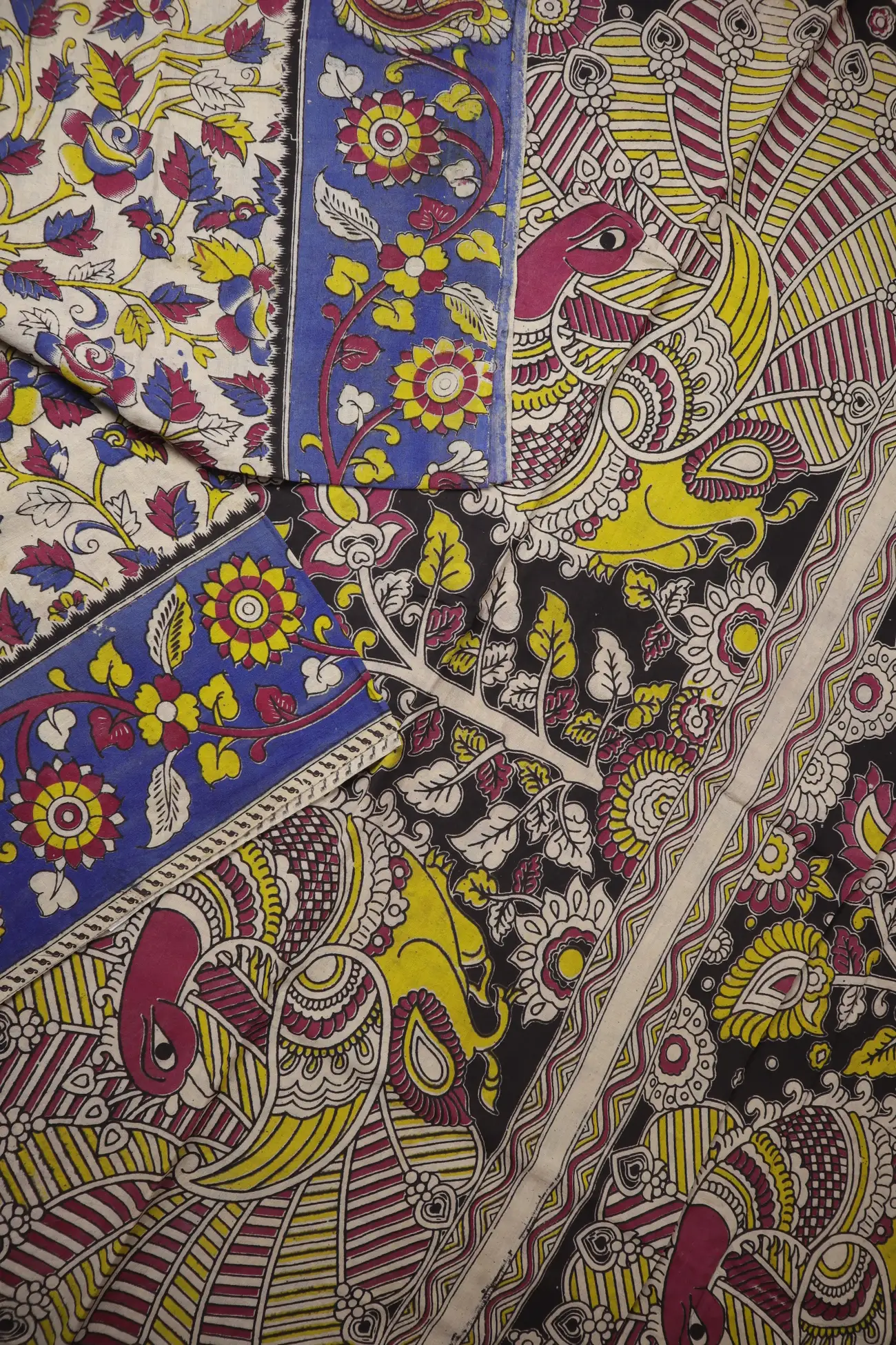 wheat-peacock-kalamkari-saree-kk001353-b